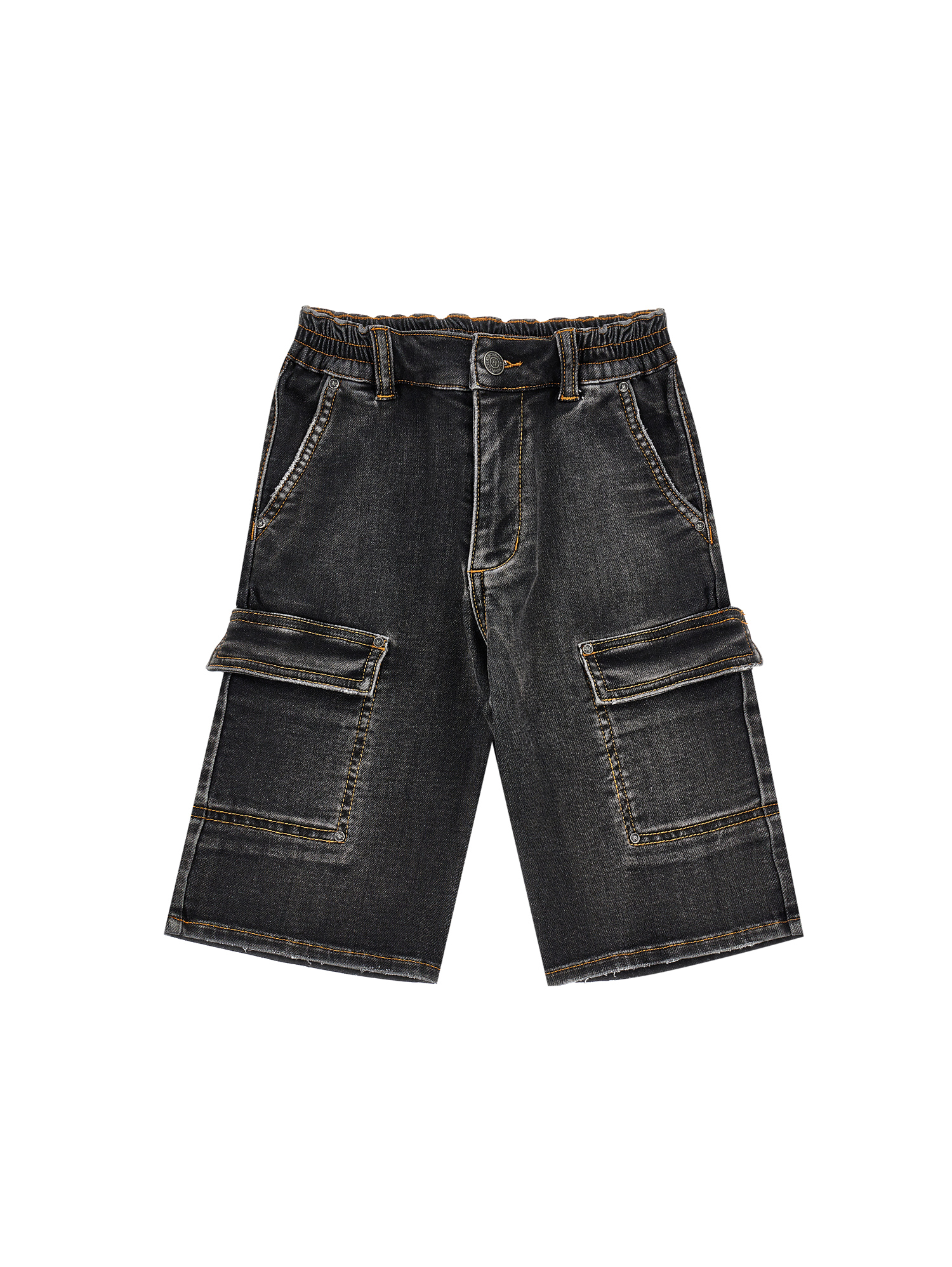 Shop Monnalisa Mickey Mouse Denim Cargo Bermuda Shorts In Black