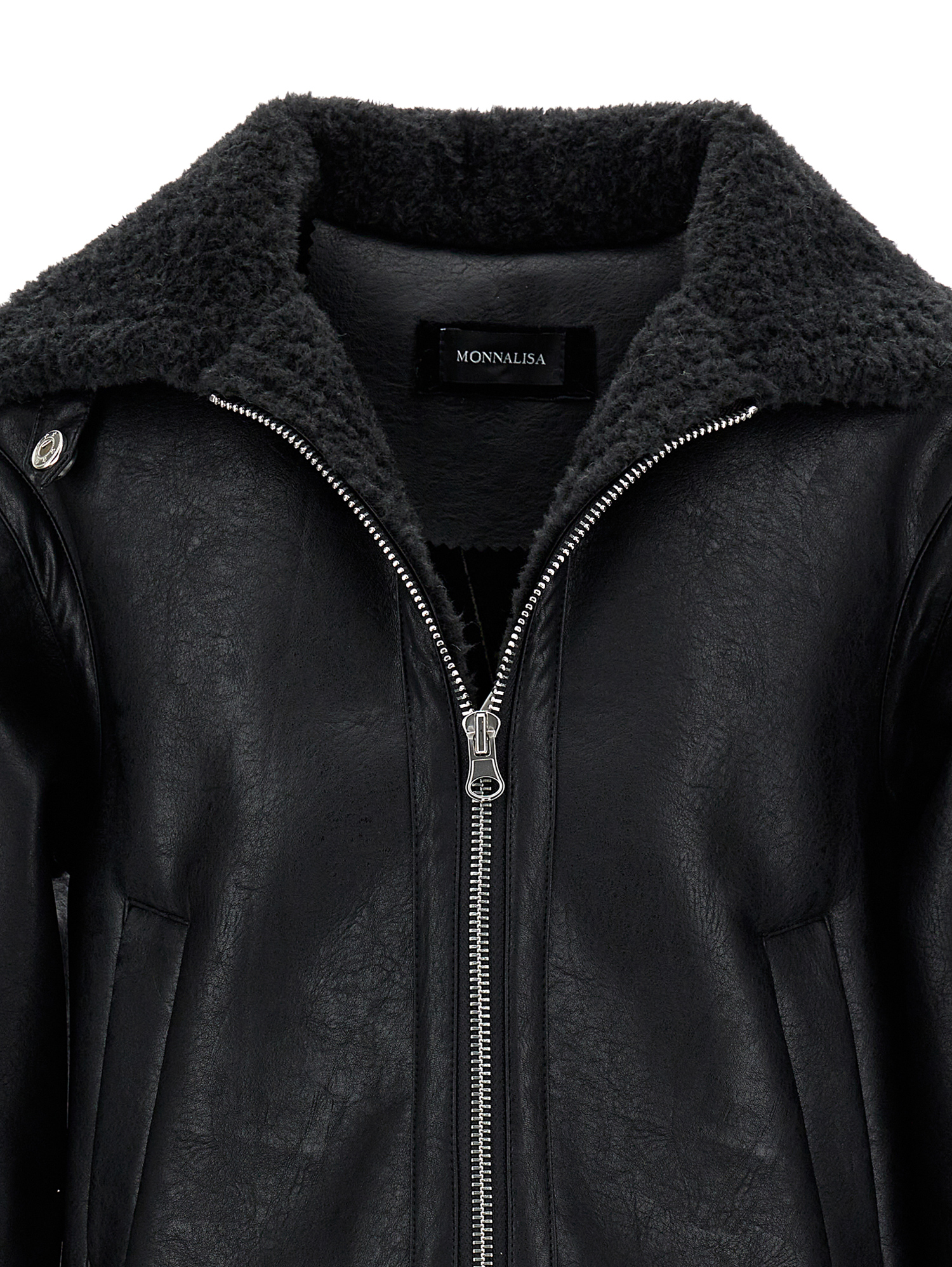 Shop Monnalisa Plush Aviator Jacket In Black