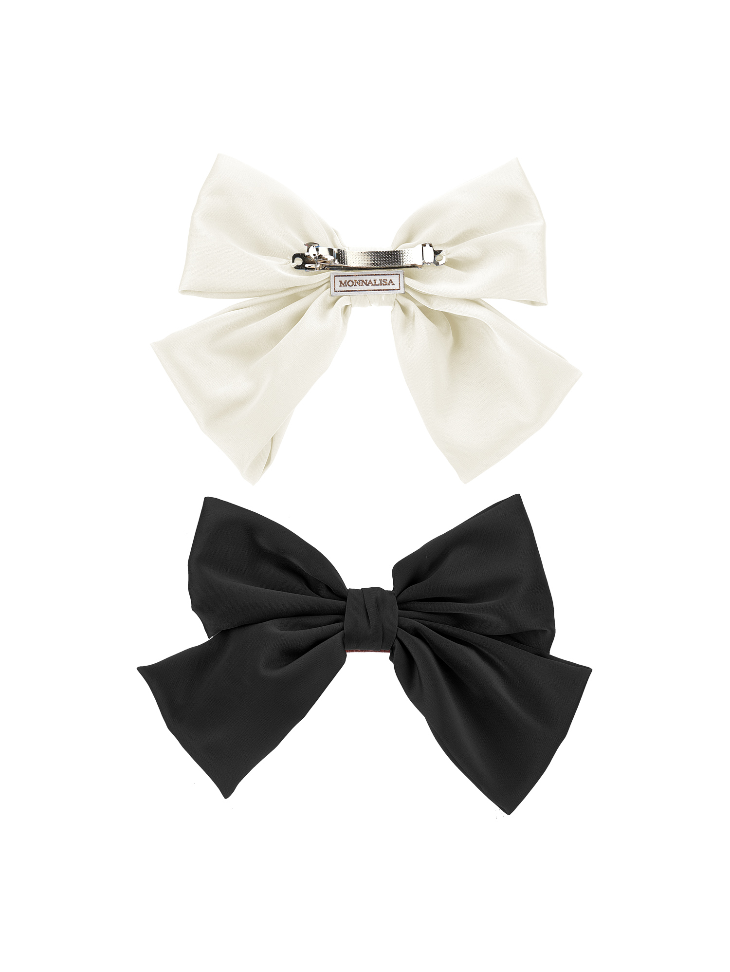 Monnalisa Set Of Two Bow Hair Clips In Cream + Black