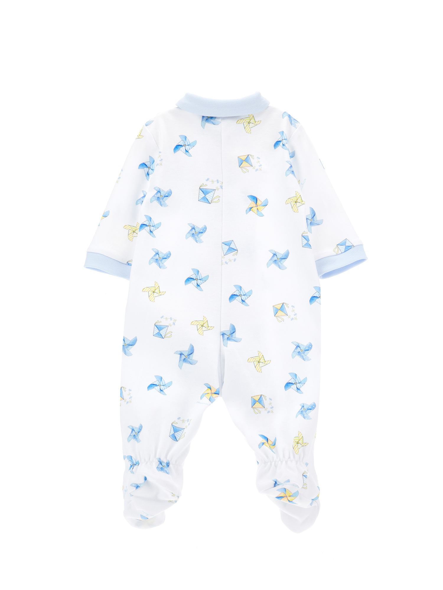 Monnalisa Cotton Playsuit With Pinwheel Print In Cloud + Light Yellow