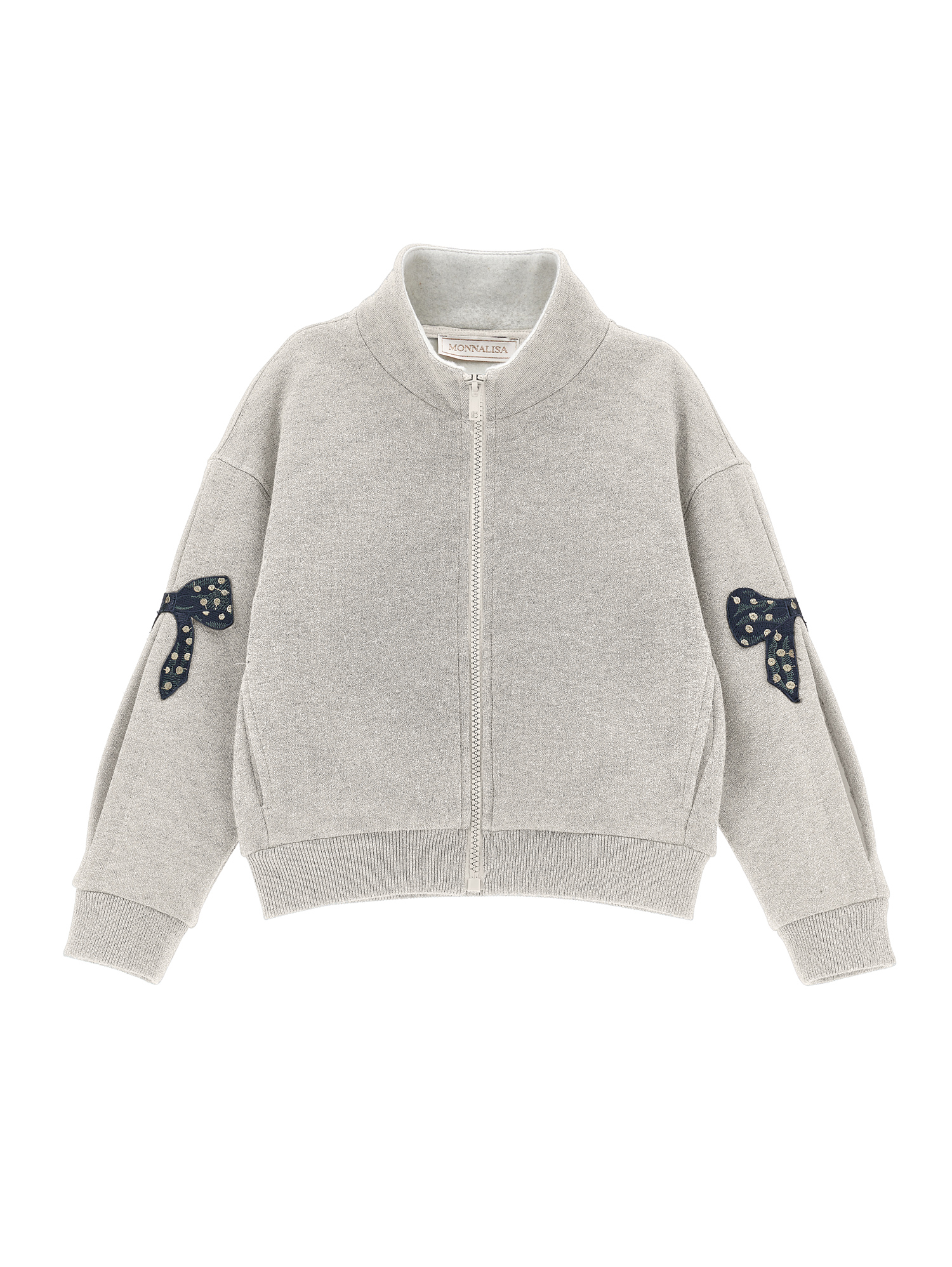 Monnalisa Lurex Sweatshirt With Bows In Ecru + Silver