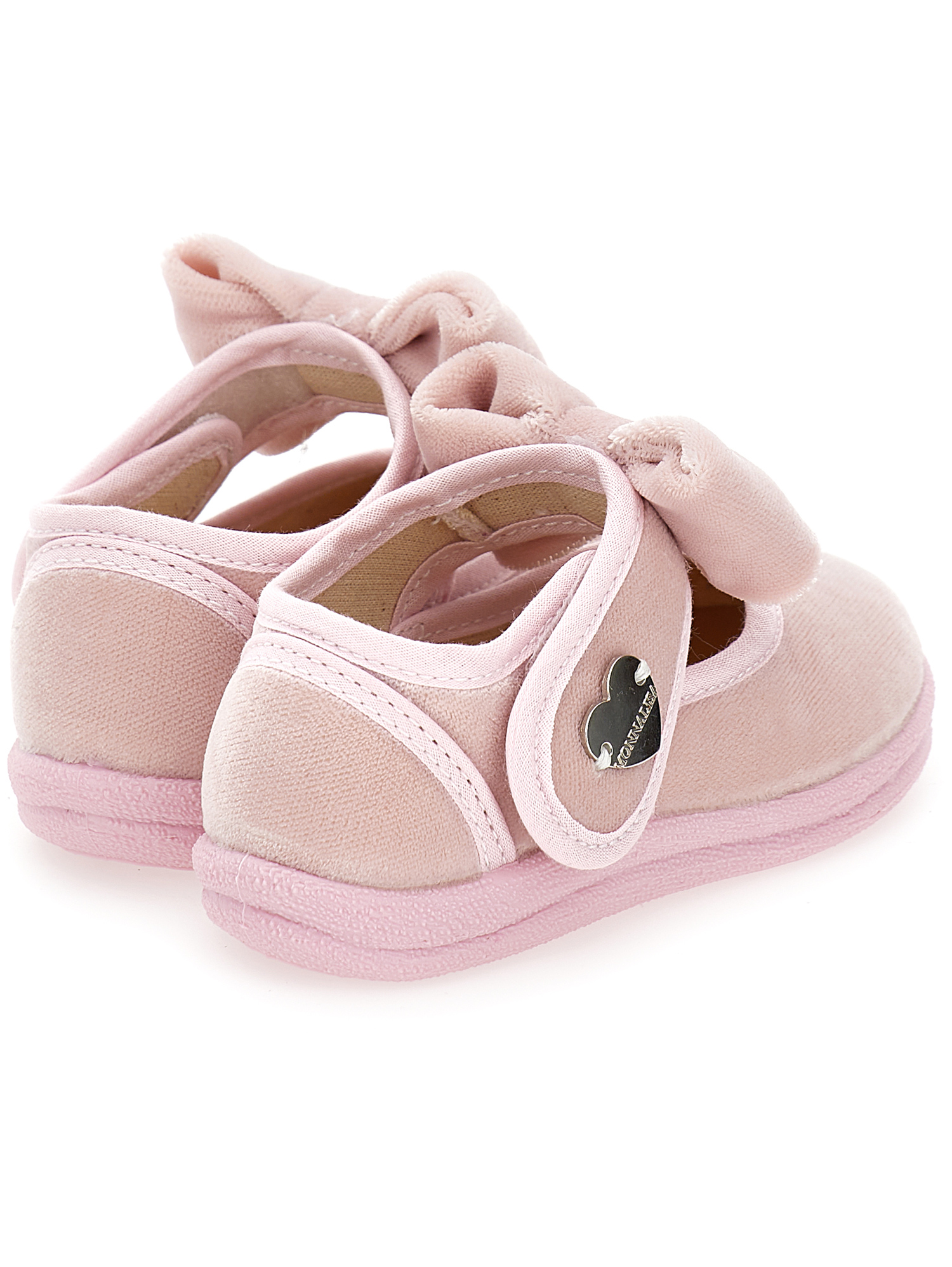 Monnalisa Velvet Shoes With Bow In Dusty Pink Rose