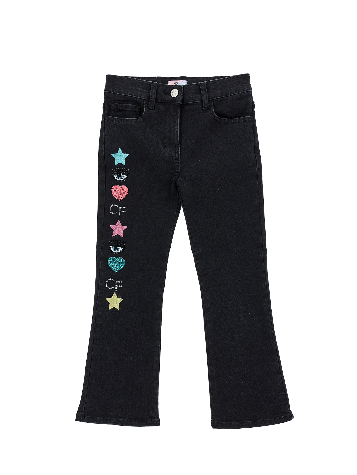 Chiara Ferragni Kids'   Cf Denim Trousers In Black
