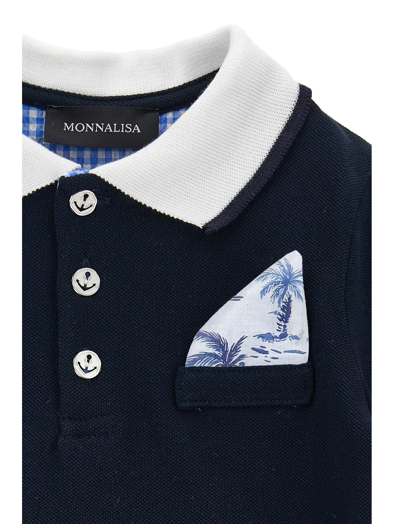 Monnalisa Cotton Piqué Polo Shirt In Navy Blue