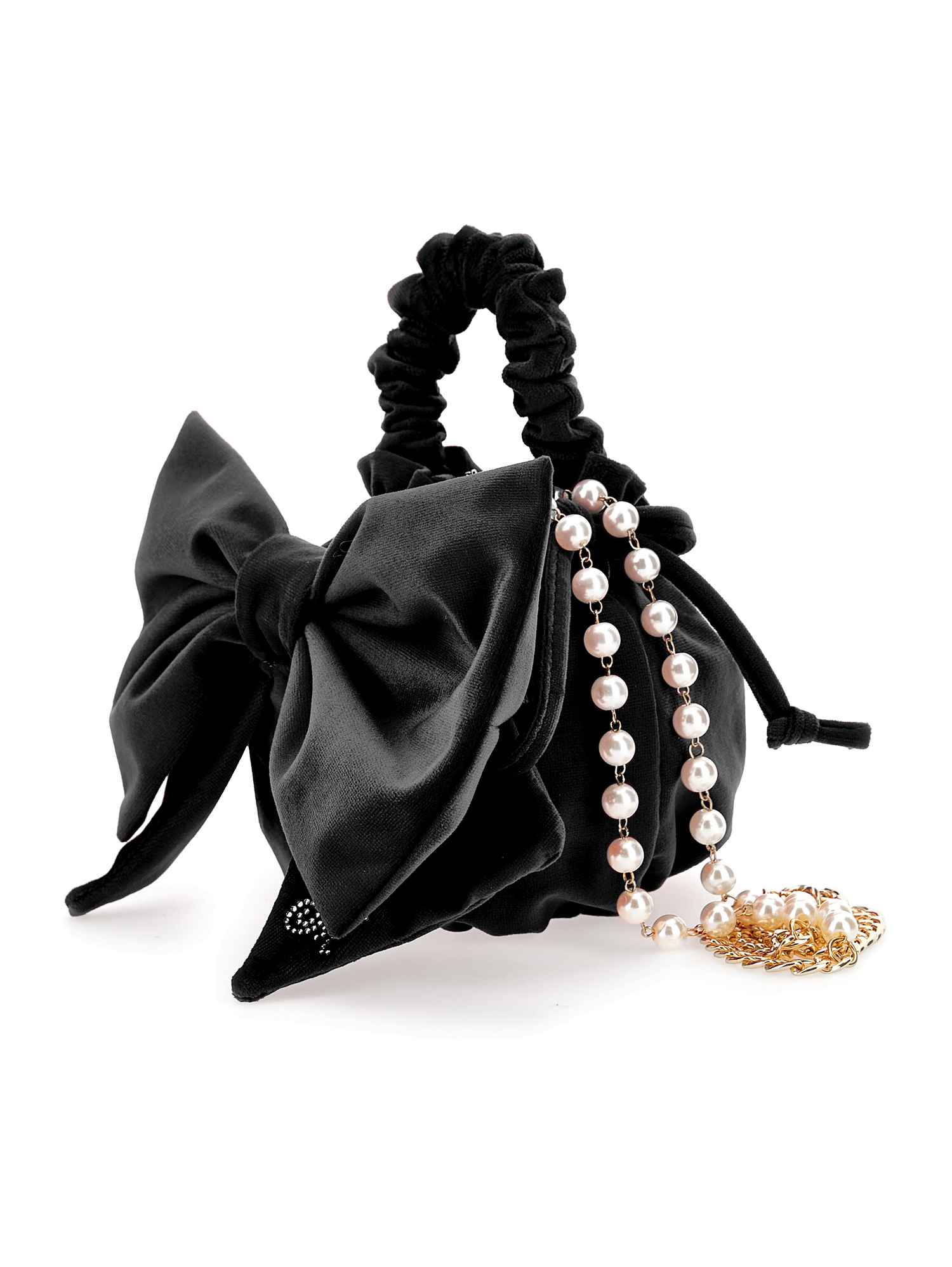 Monnalisa Bow-detail Velvet Shoulder Bag In Black