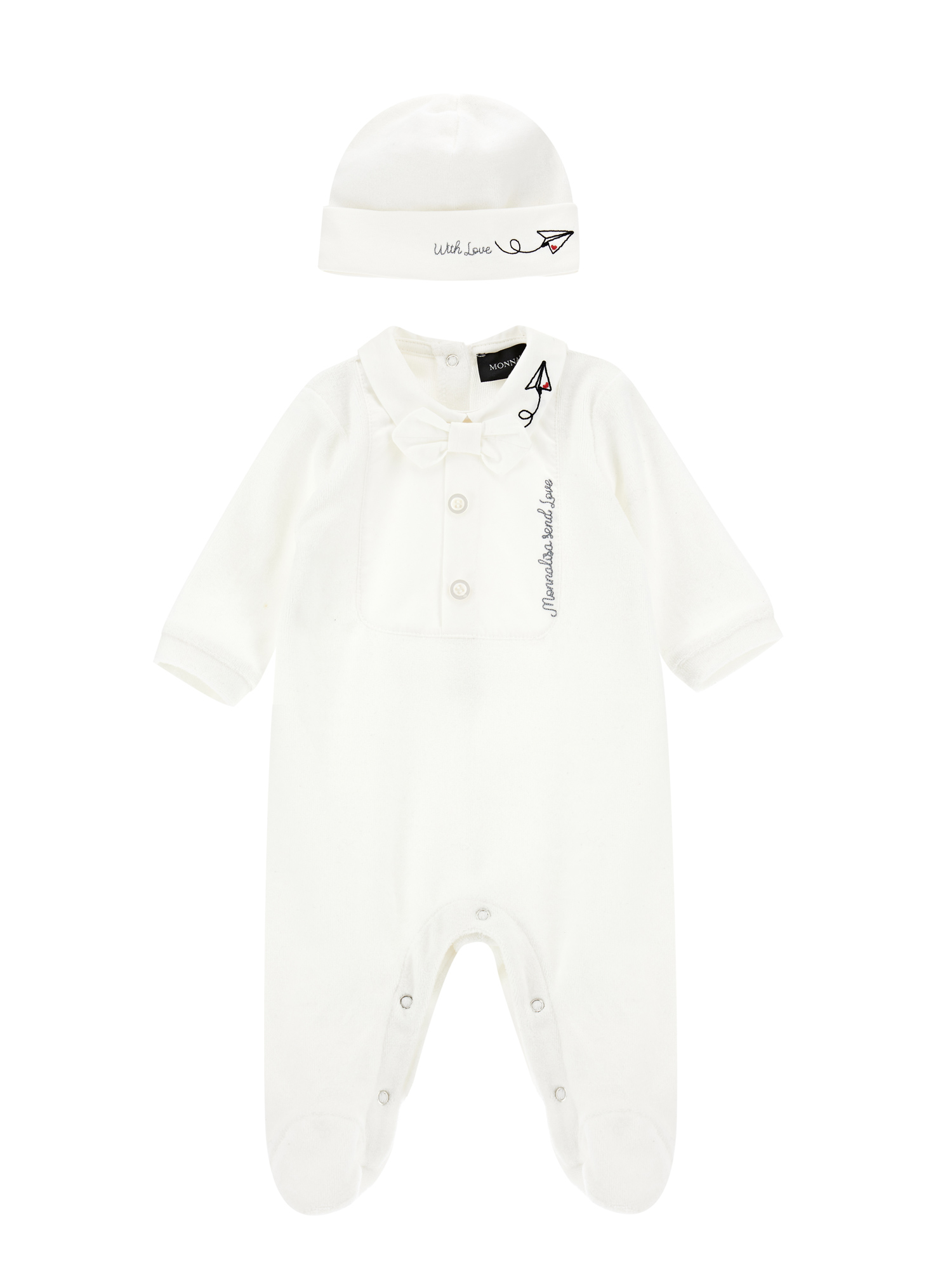Monnalisa Chenille Two-piece Set In Cream