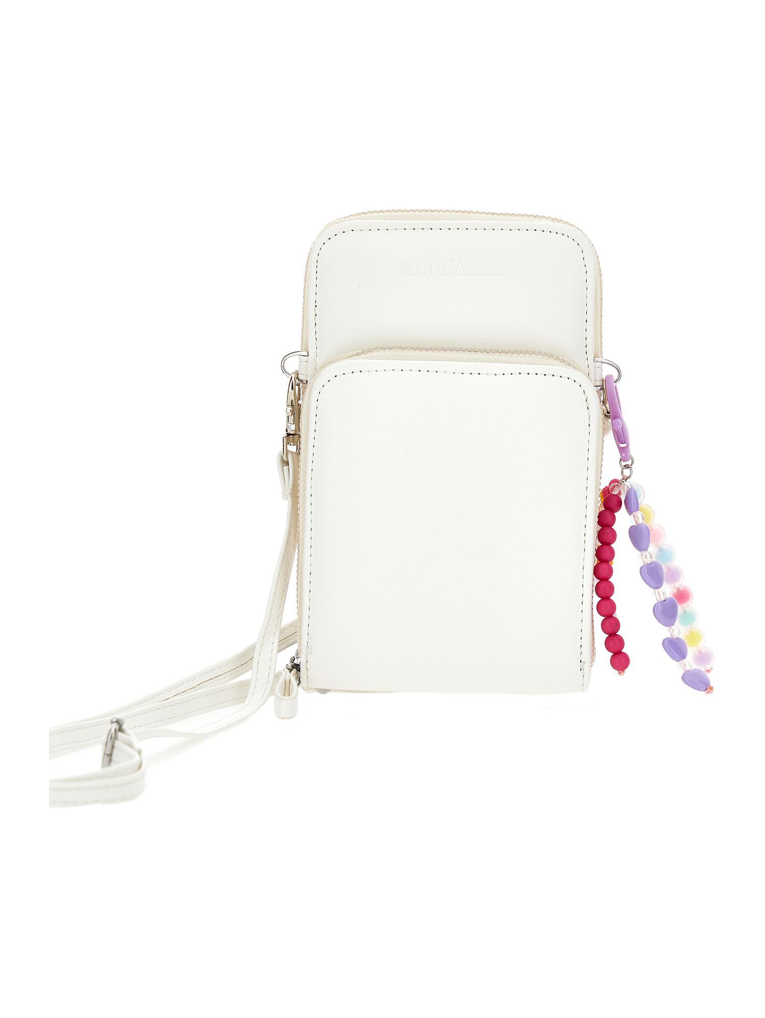 Monnalisa Technical Fabric Shoulder Bag With Charm In White