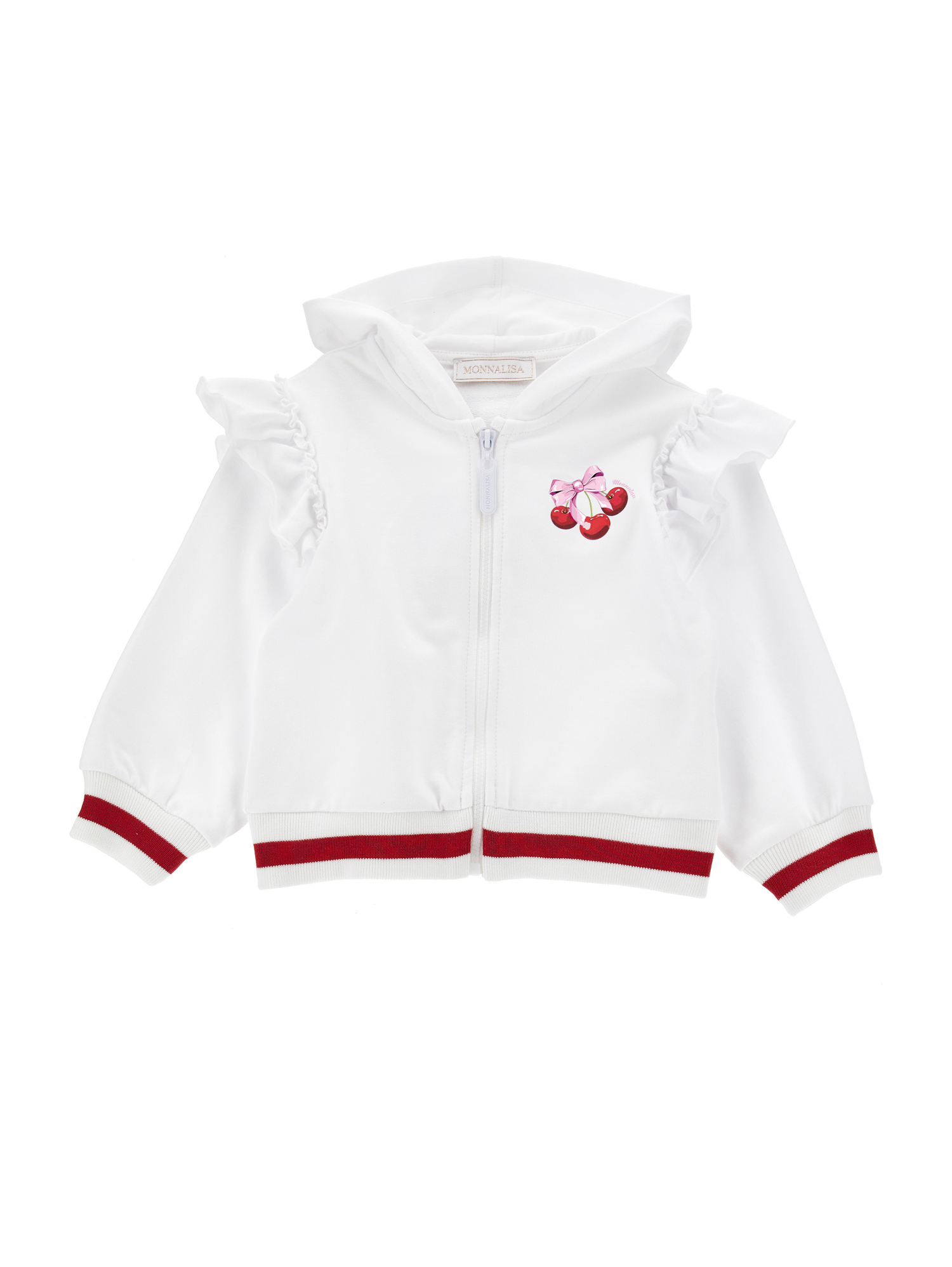 Monnalisa Cotton Fleece Hoodie In White + Rosa Fairytale