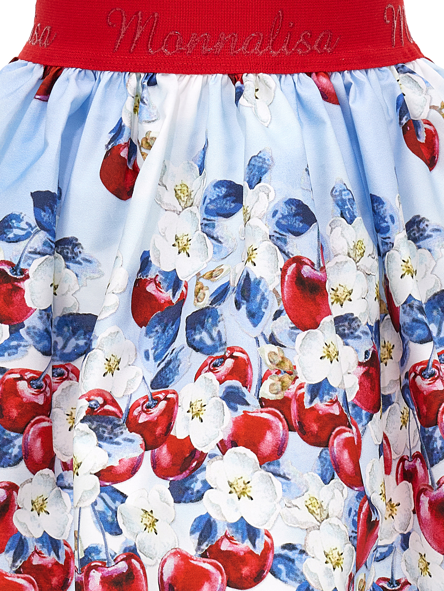 Shop Monnalisa Cherry Print Cotton Skirt In Sky Blue