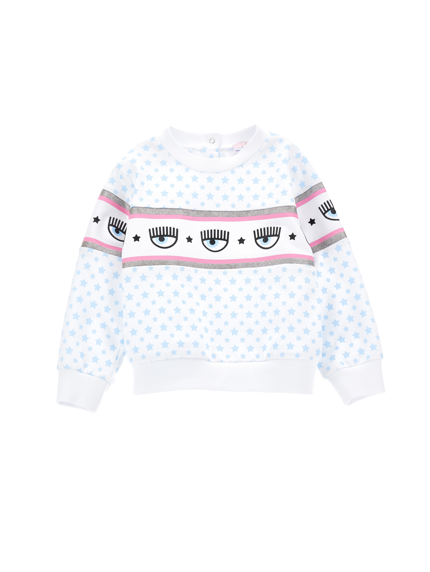 Chiara Ferragni Babies'   Maxilogomania Stars Sweatshirt In White + Coridalis Blue
