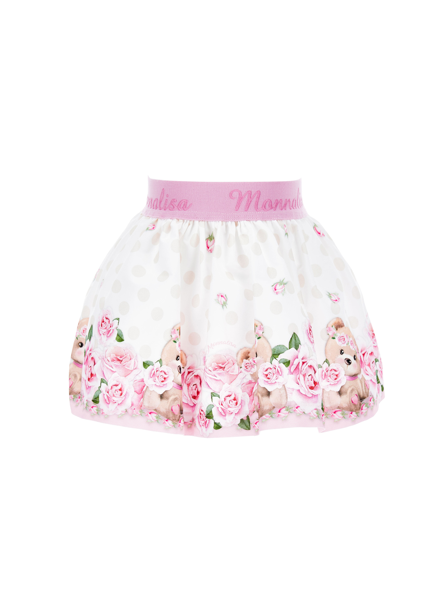 Monnalisa Cotton Skirt With Logoed Elastic In White + Rosa Fairytale