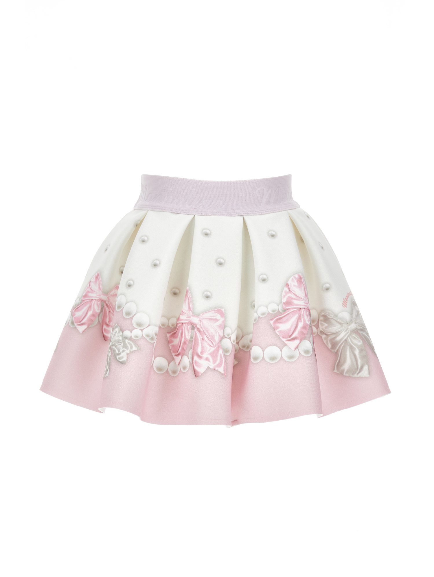 Shop Monnalisa Pleated Neoprene Skirt In Cream + Pink