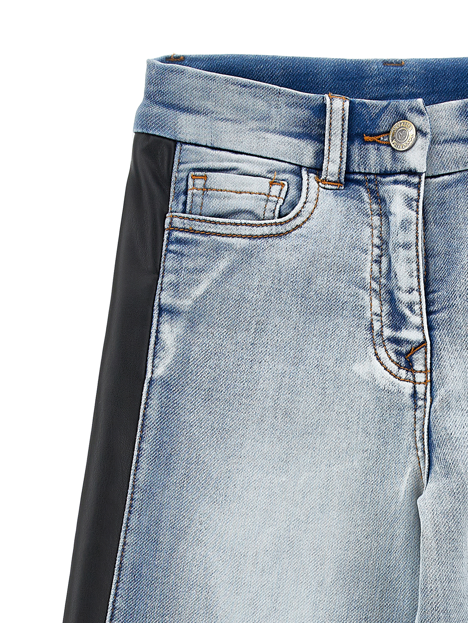 Monnalisa Denim Jeans With Side Bands In Stone Bleach