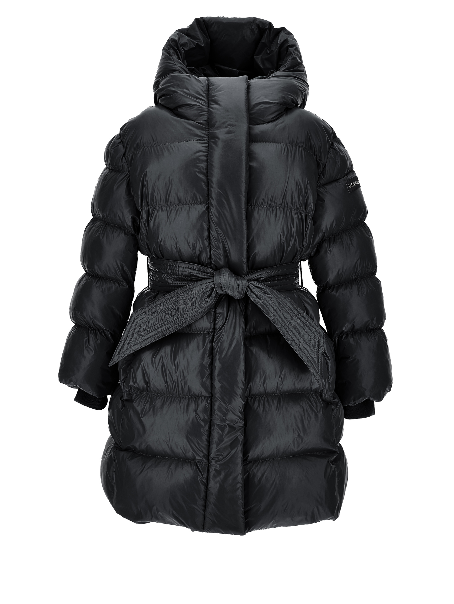 Monnalisa Padded Coat With Ribbon Belt In Black