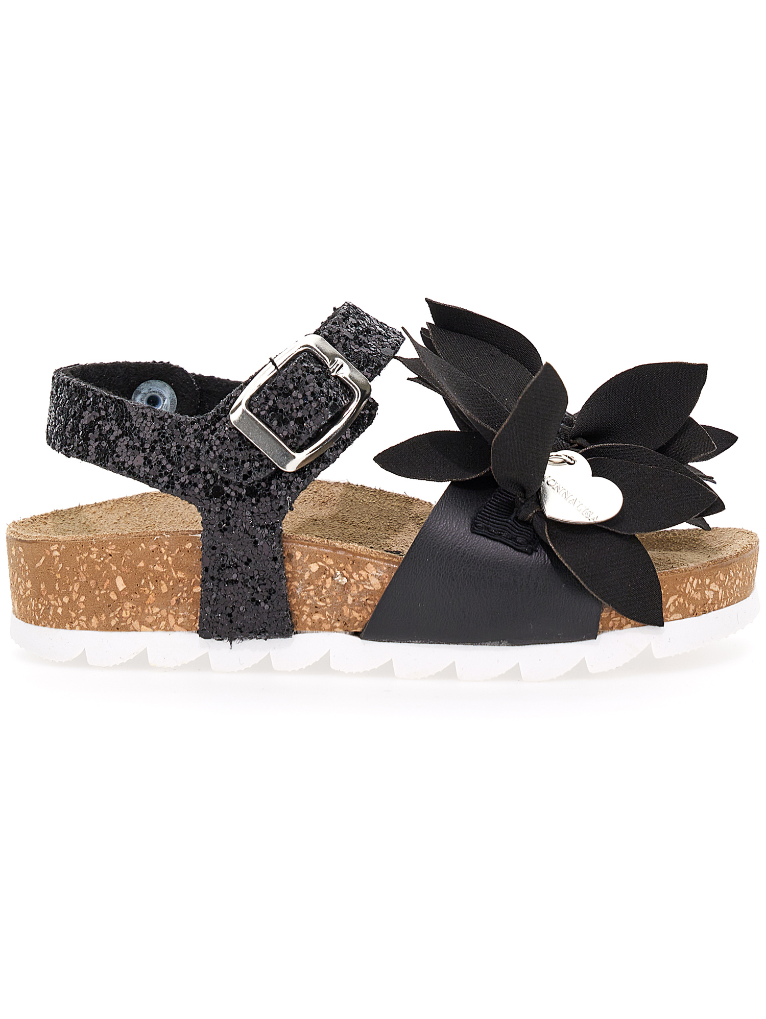 Monnalisa Glitter Sandals With Flowers In Black
