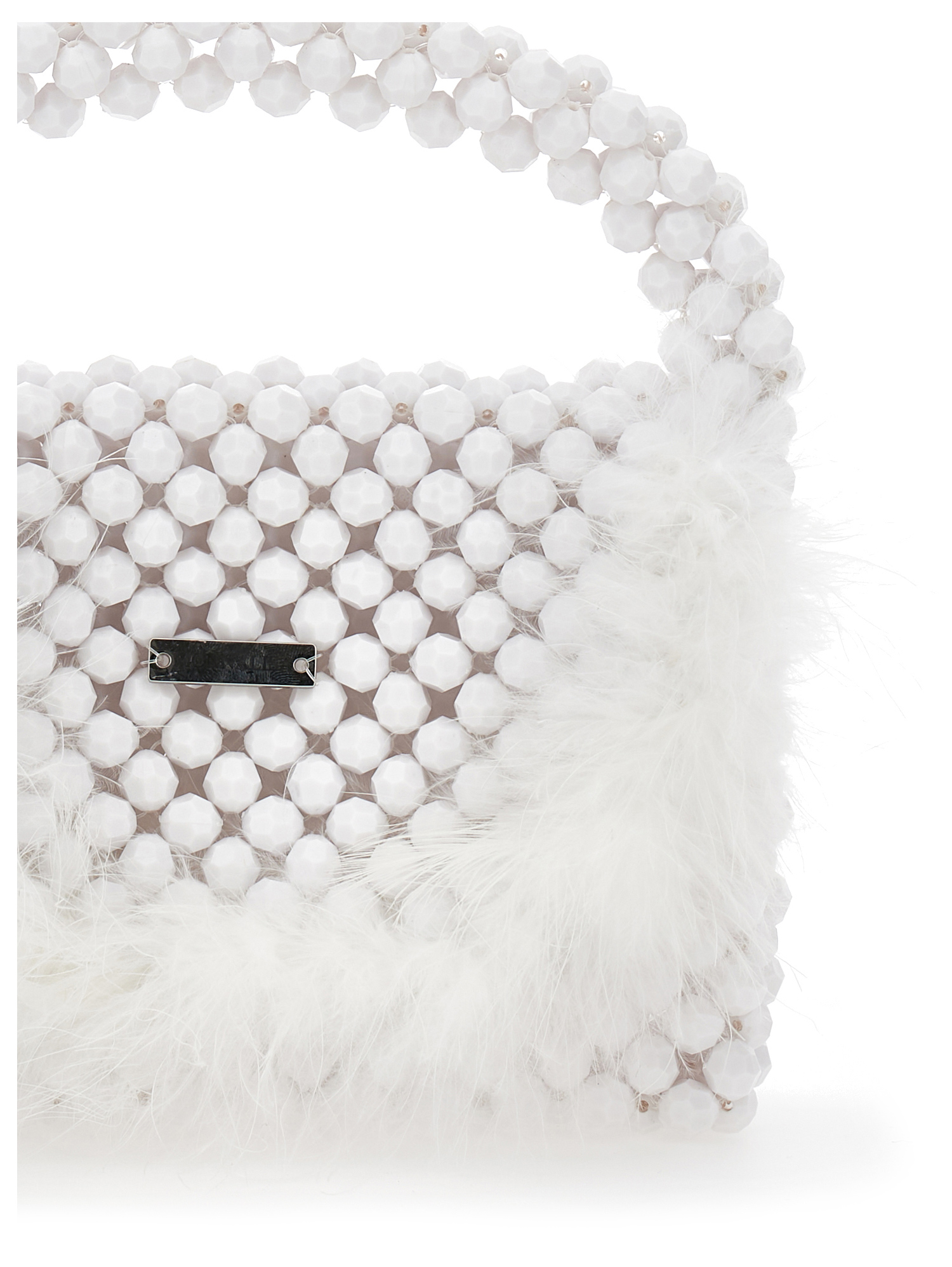 Monnalisa Crystal Bag With Feathers In Cream