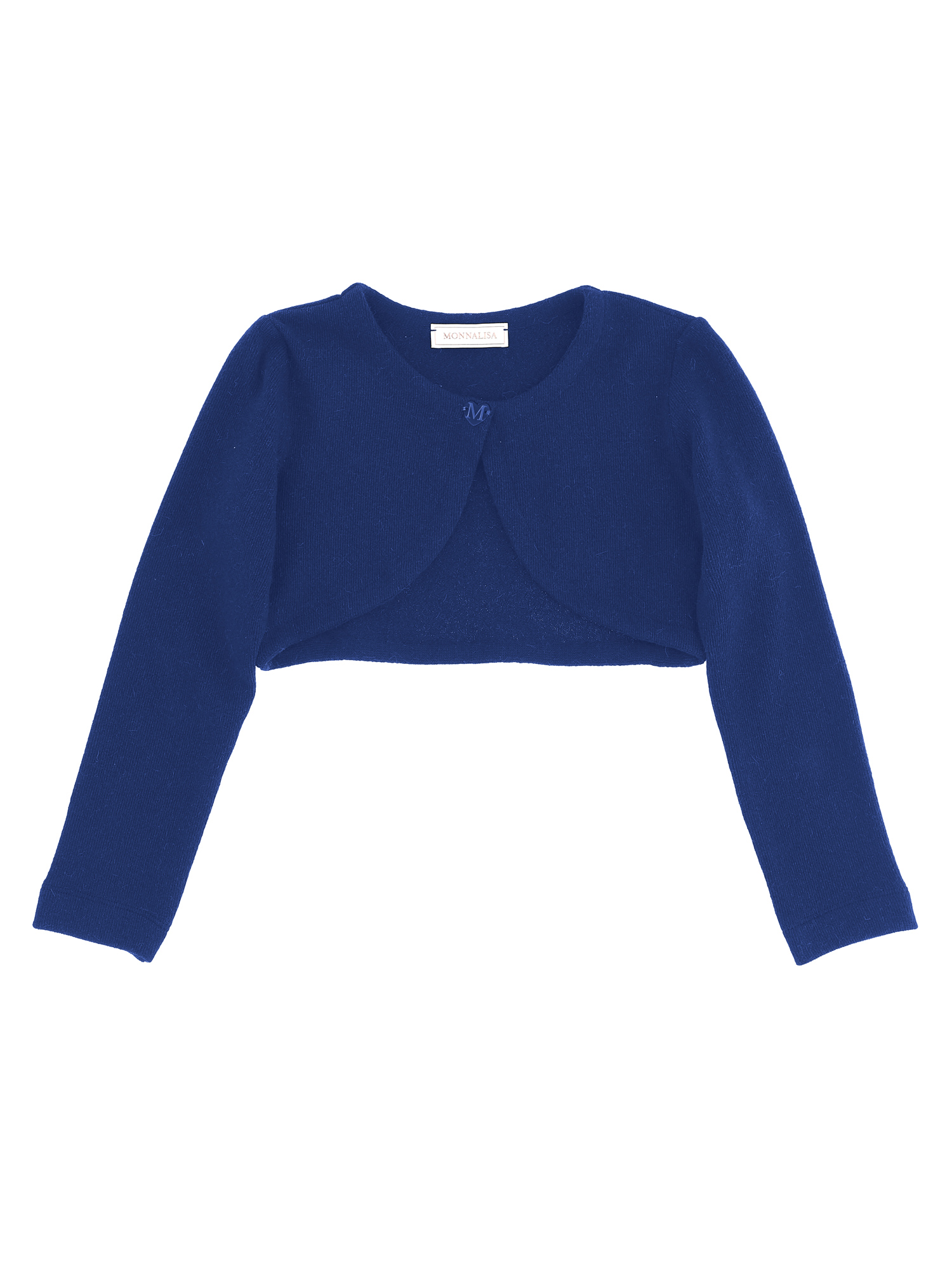 Monnalisa Cropped Merino Wool Cardigan In Navy Blue