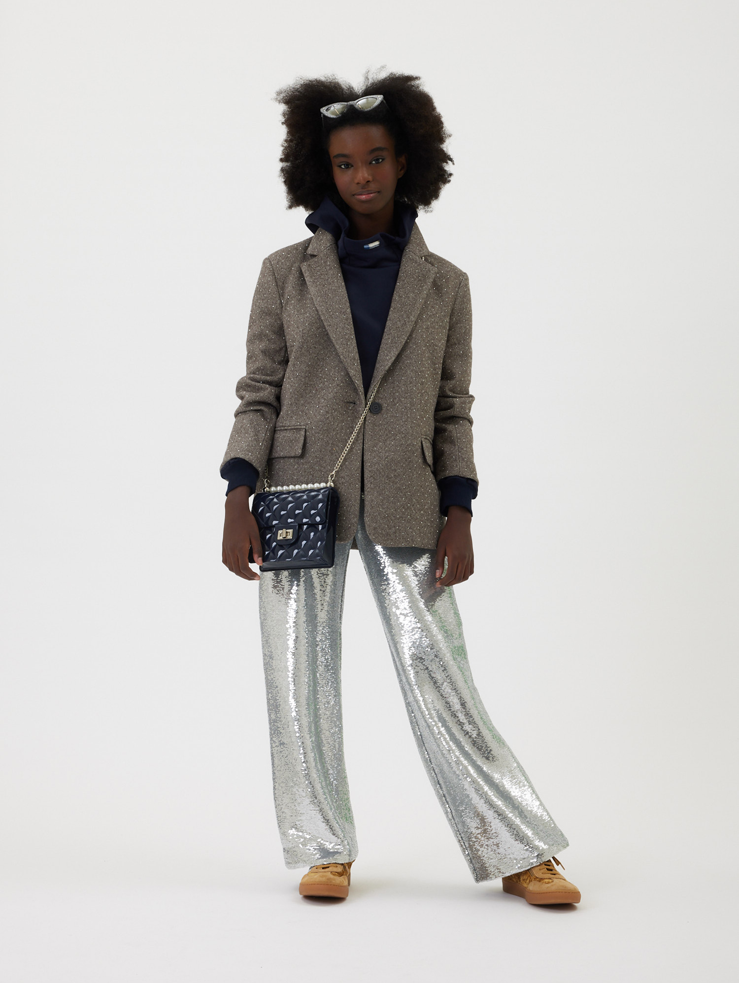 Monnalisa Sequined Palazzo Trousers In Silver