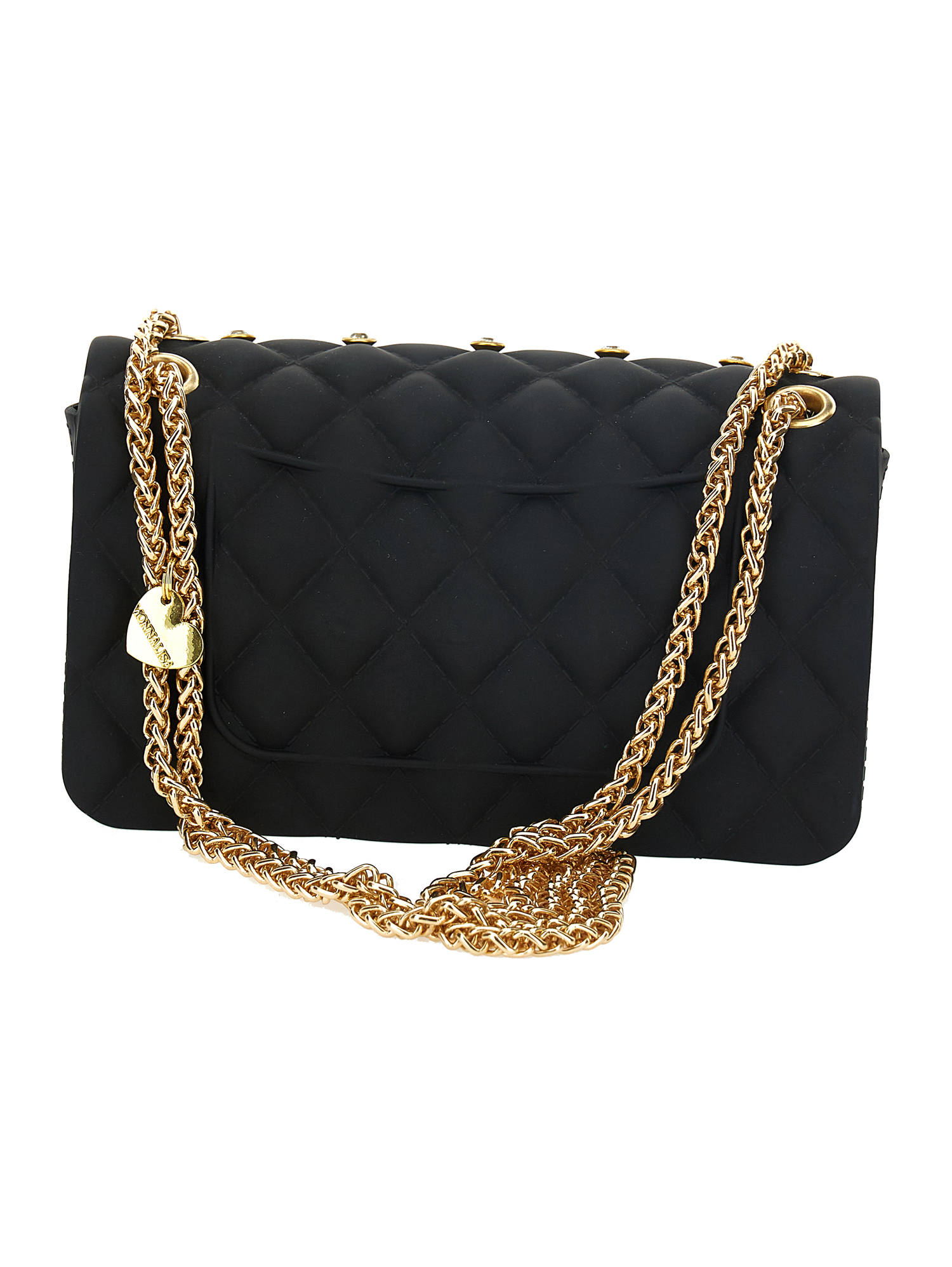 Shop Monnalisa Coated Pvc Handbag With Rhinestones In Black
