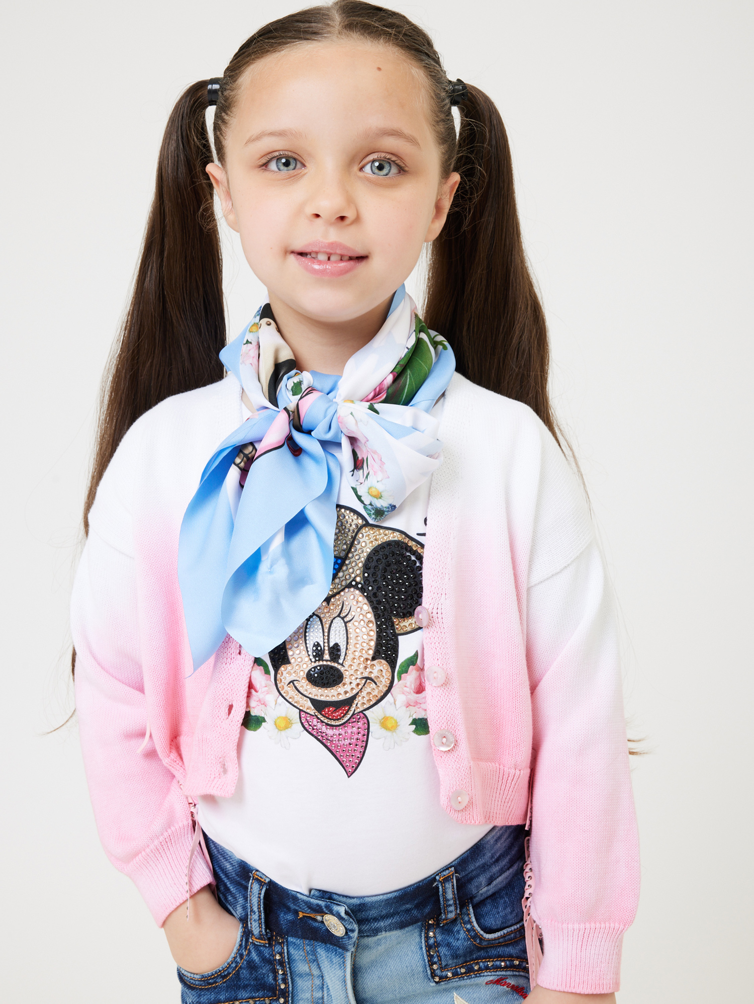 Monnalisa Shaded Cotton Cardigan In Rosa Fairy Tale