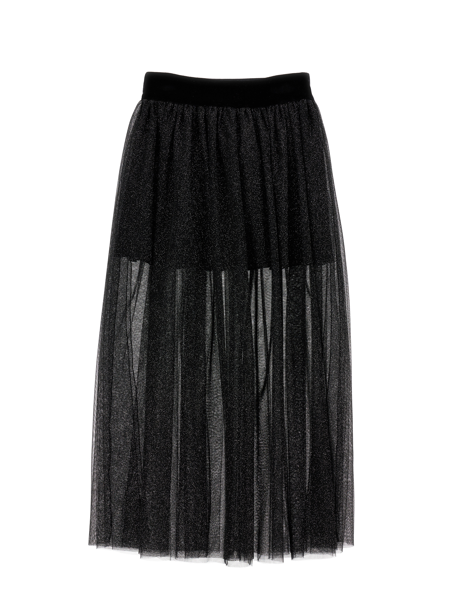 Shop Monnalisa Long Lurex Knit Skirt In Black + Silver