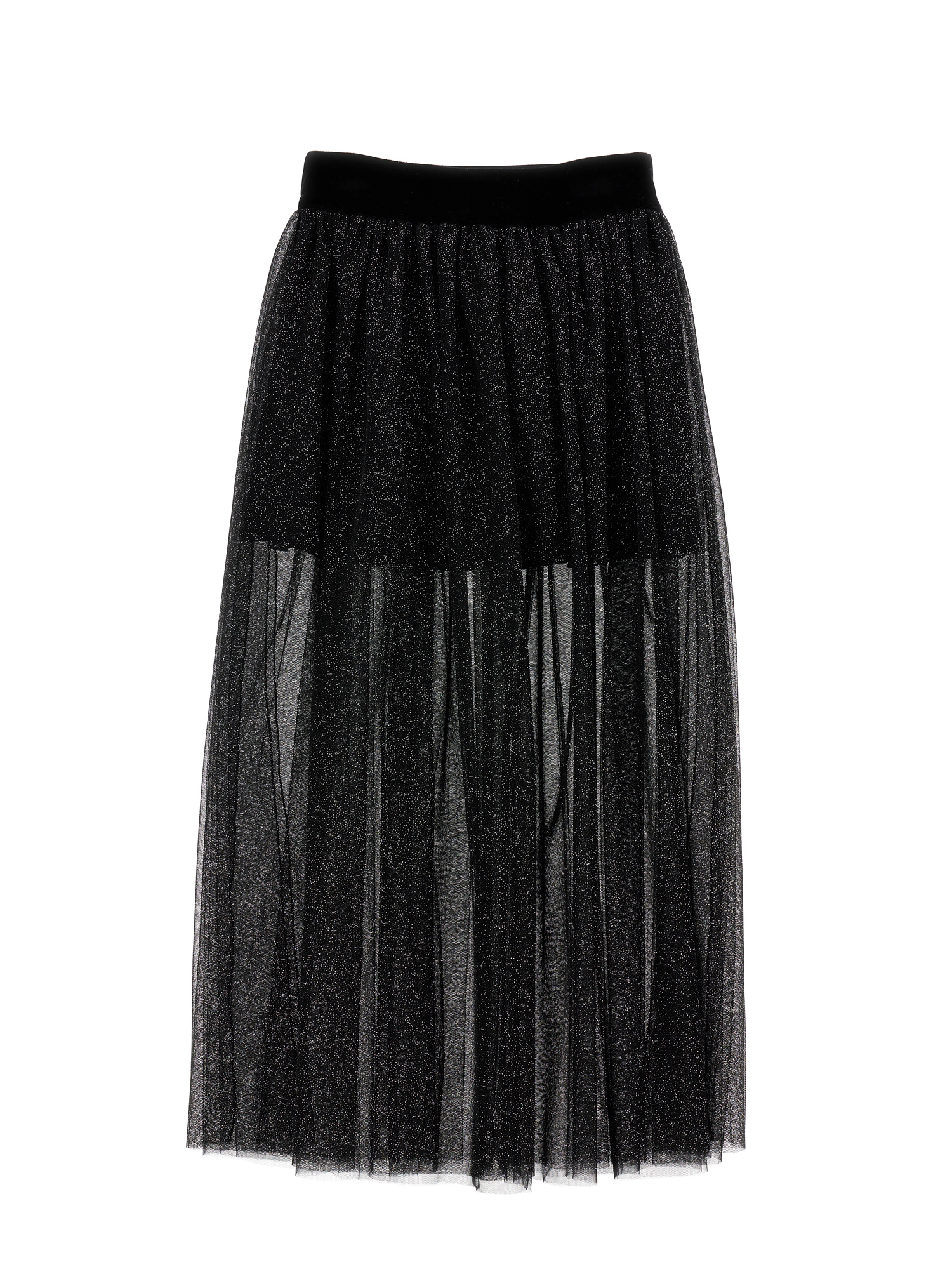 Monnalisa Long Lurex Knit Skirt In Black + Silver