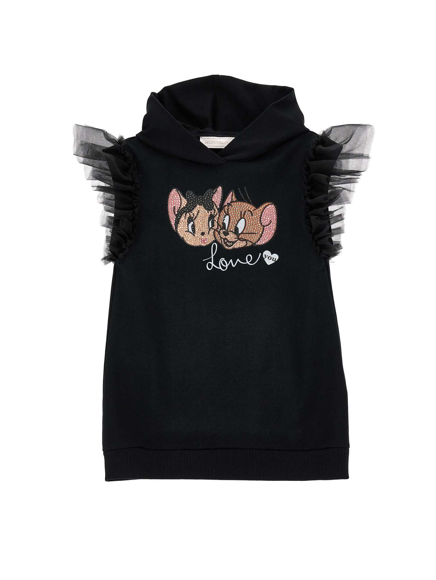 Monnalisa Kids'   Fleece Dress With Hood And Rhinestones In Black