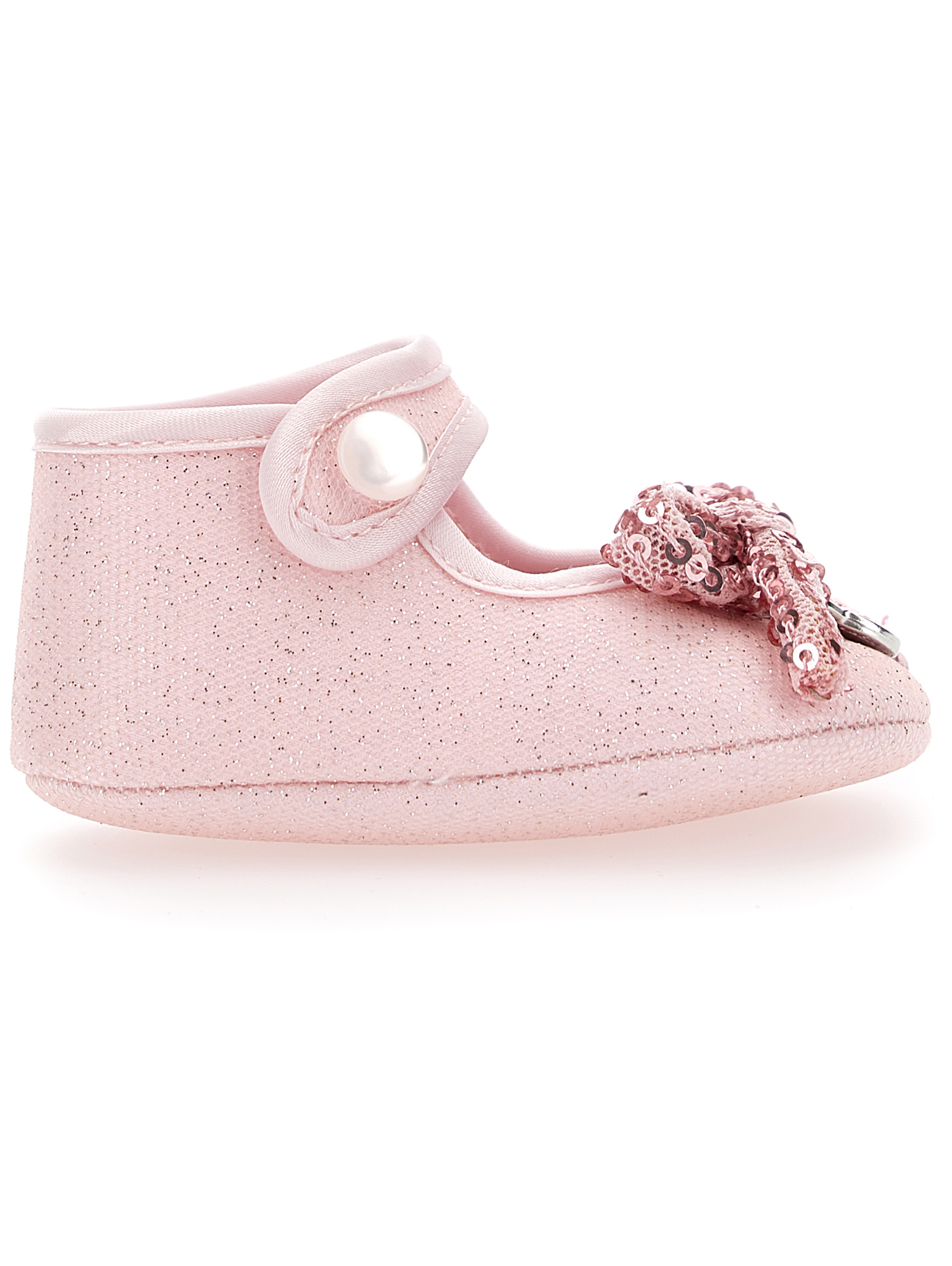 Monnalisa Tulle And Glitter Ballet Flats In Antique Rose + Silver
