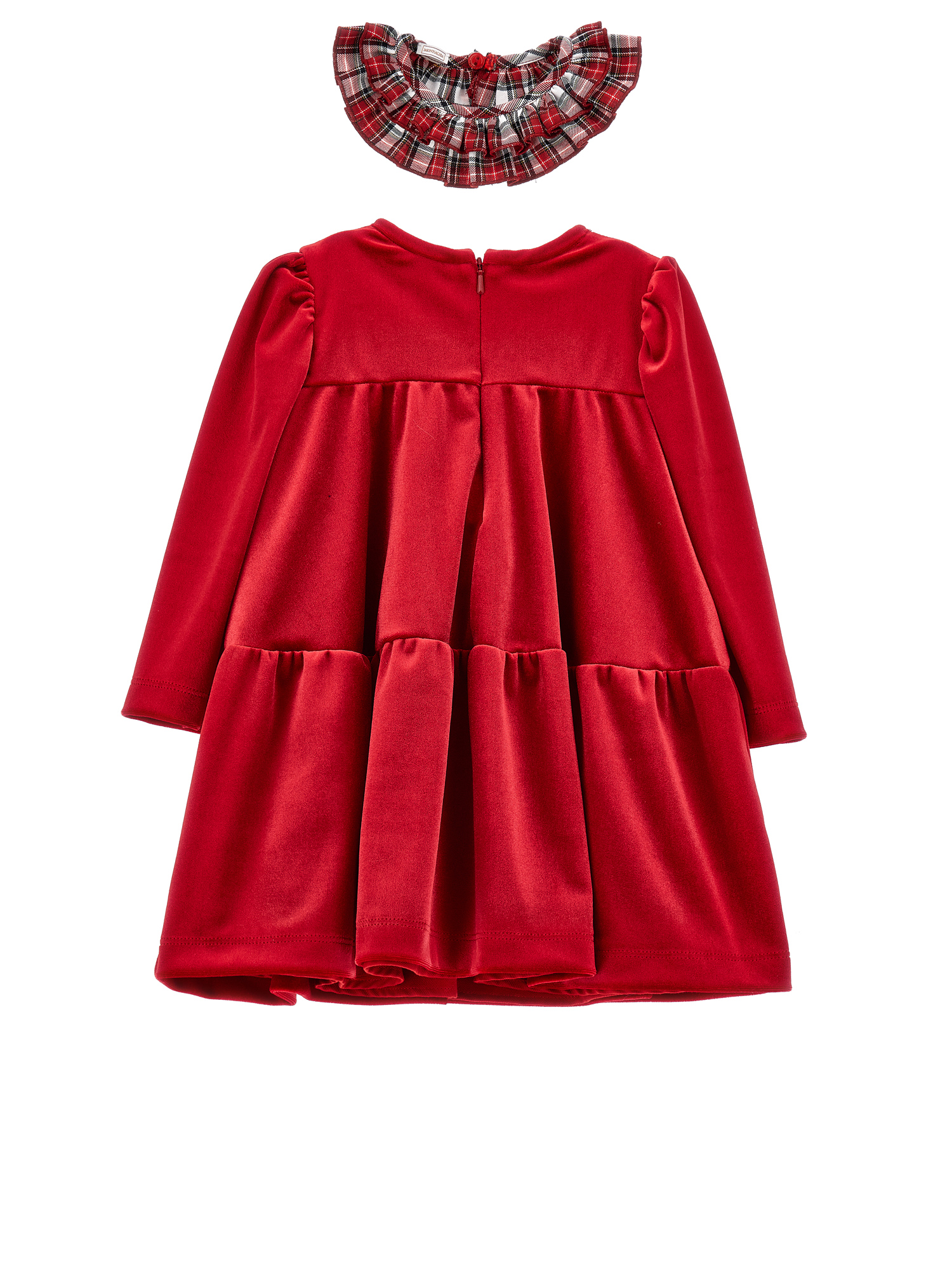 Monnalisa Tartan Collar Chenille Dress In Ruby Red