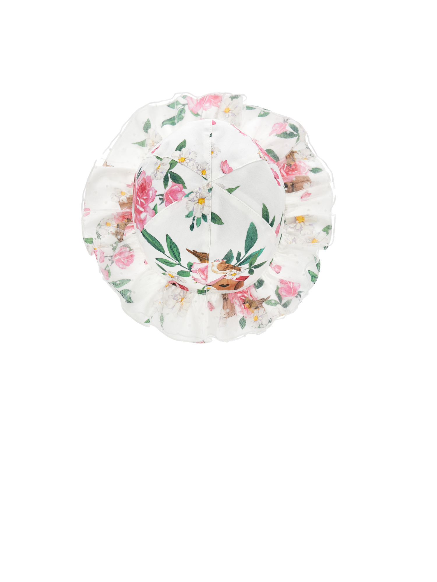 Monnalisa Printed Cotton Poplin Hat In White + Multicolor