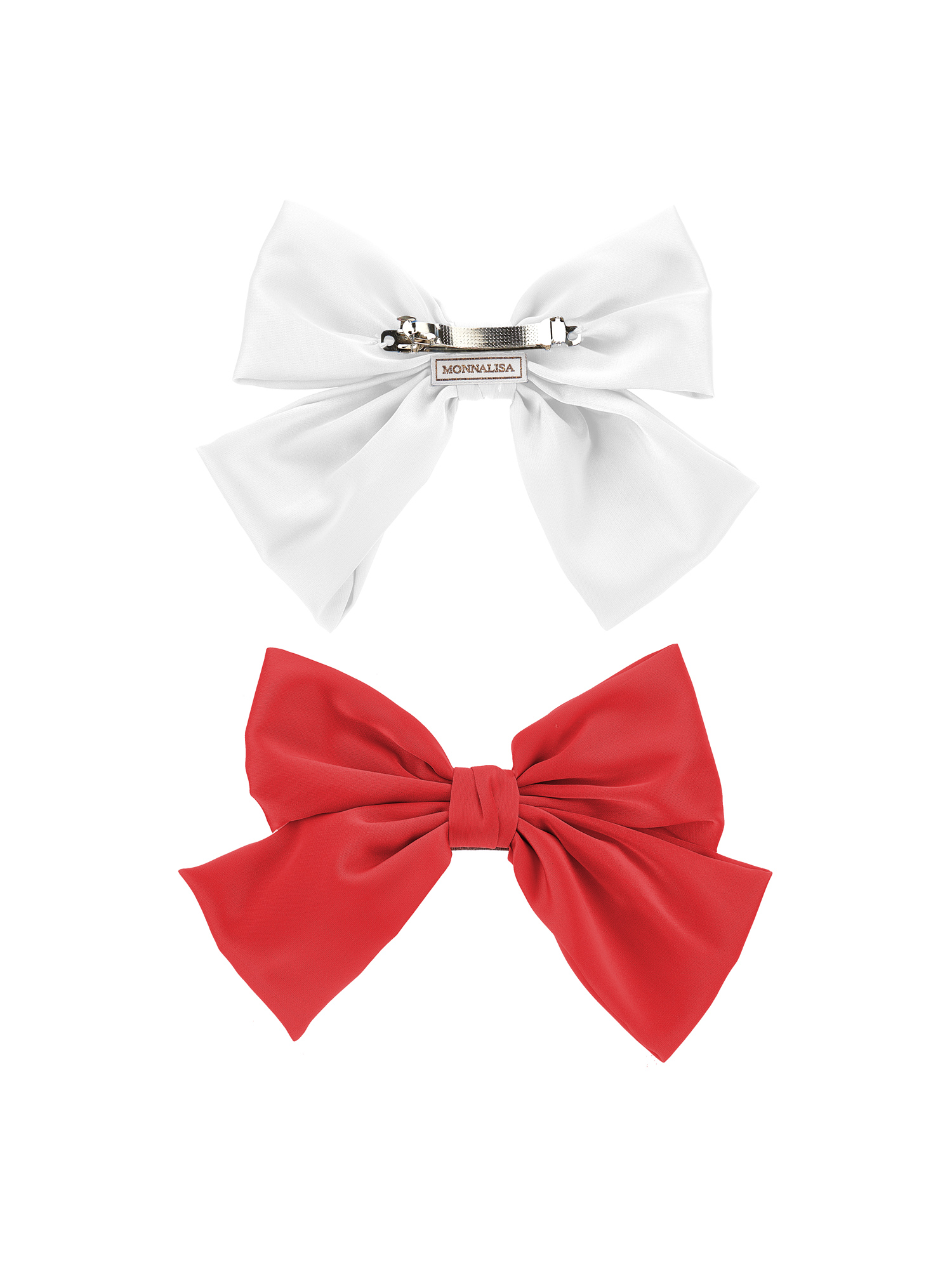 Monnalisa Set Of Two Bow Hair Clips In White + Red