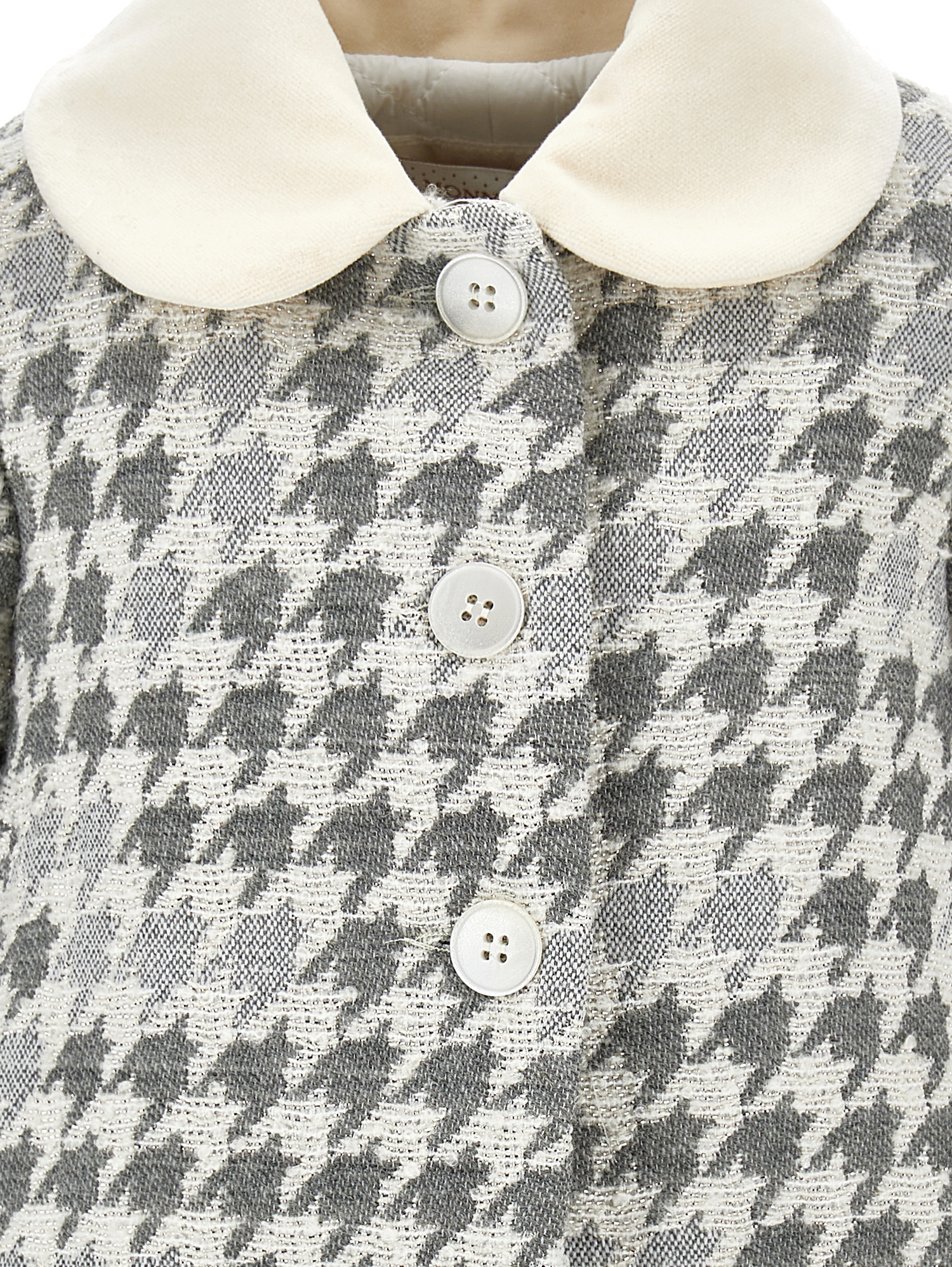 Monnalisa Houndstooth Coat In Grey + Cream