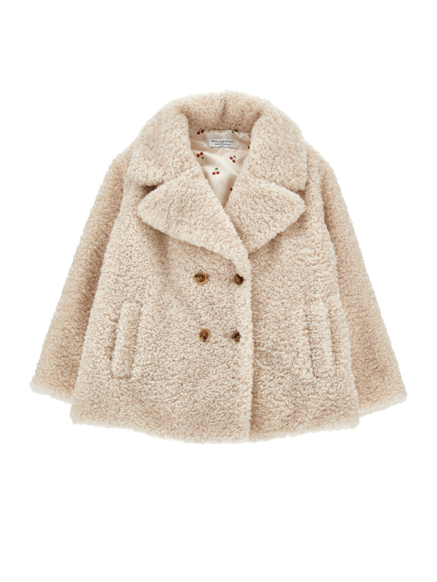 Philosophy Di Lorenzo Serafini Philosophy Kids  Double-breasted Teddy Coat In Neutral