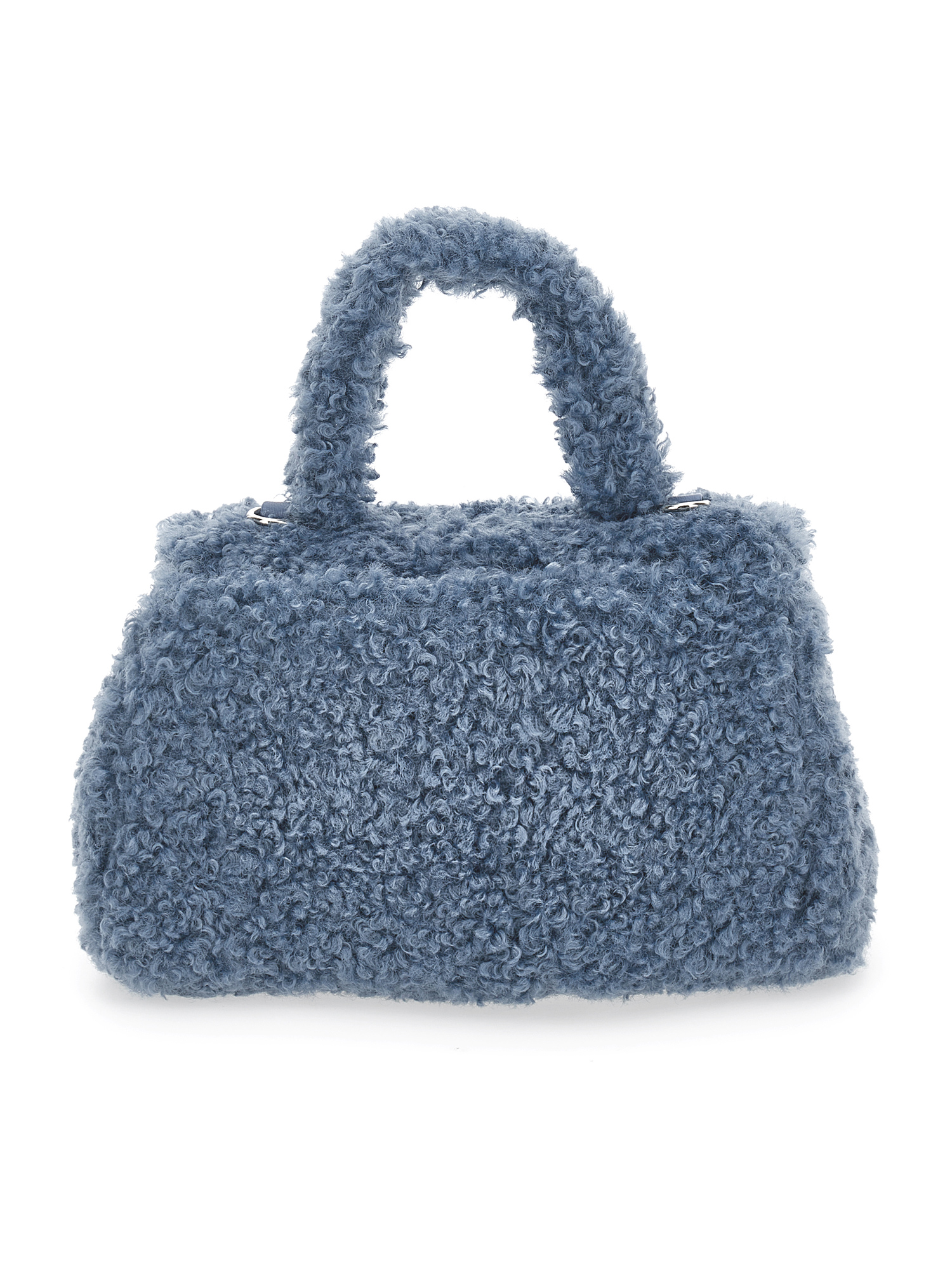 Monnalisa Plush Bag With Logo In Steel Blue
