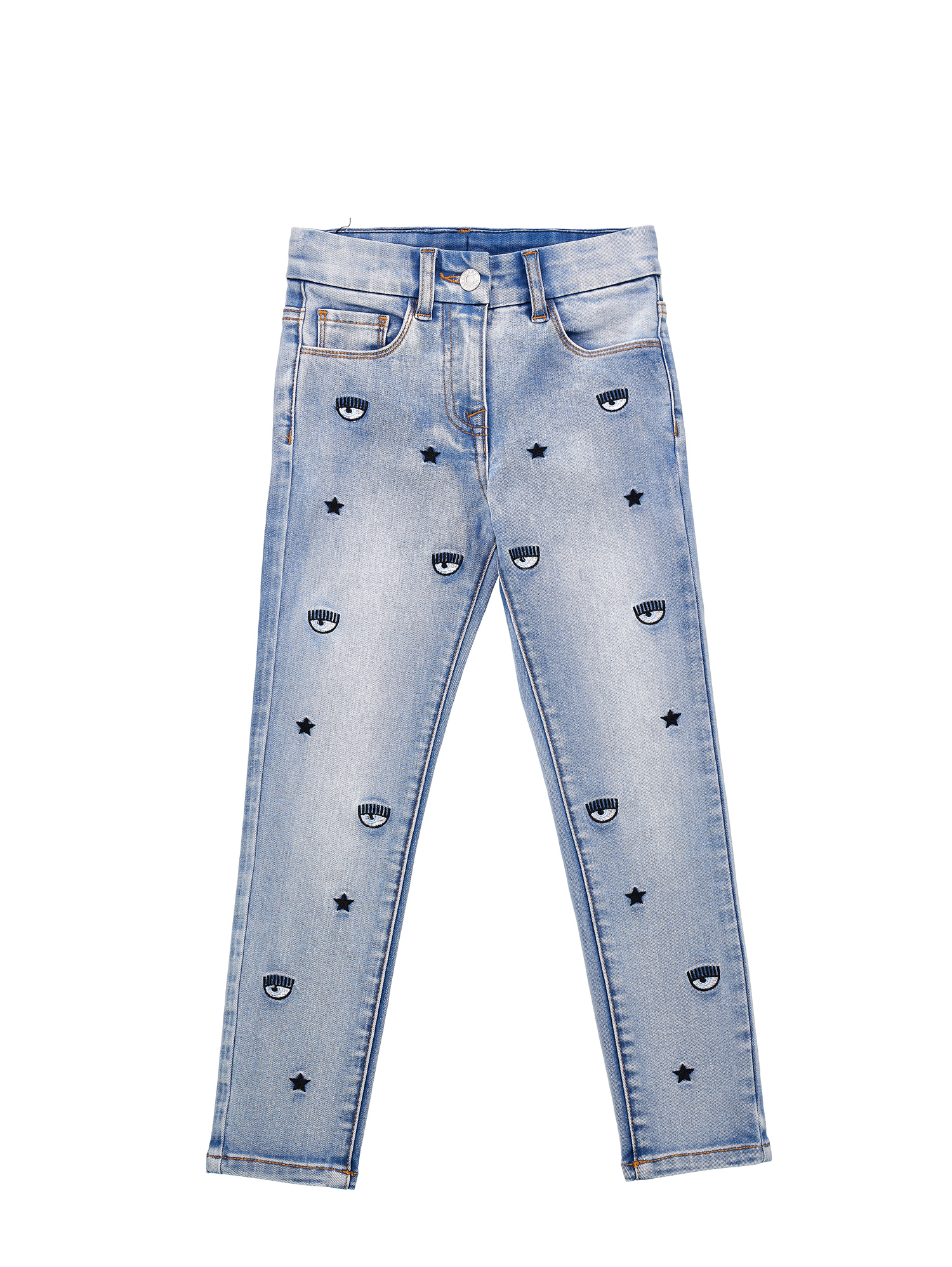 Chiara Ferragni All-over Logomania Embroidery Denim Jeans In Stone Bleach