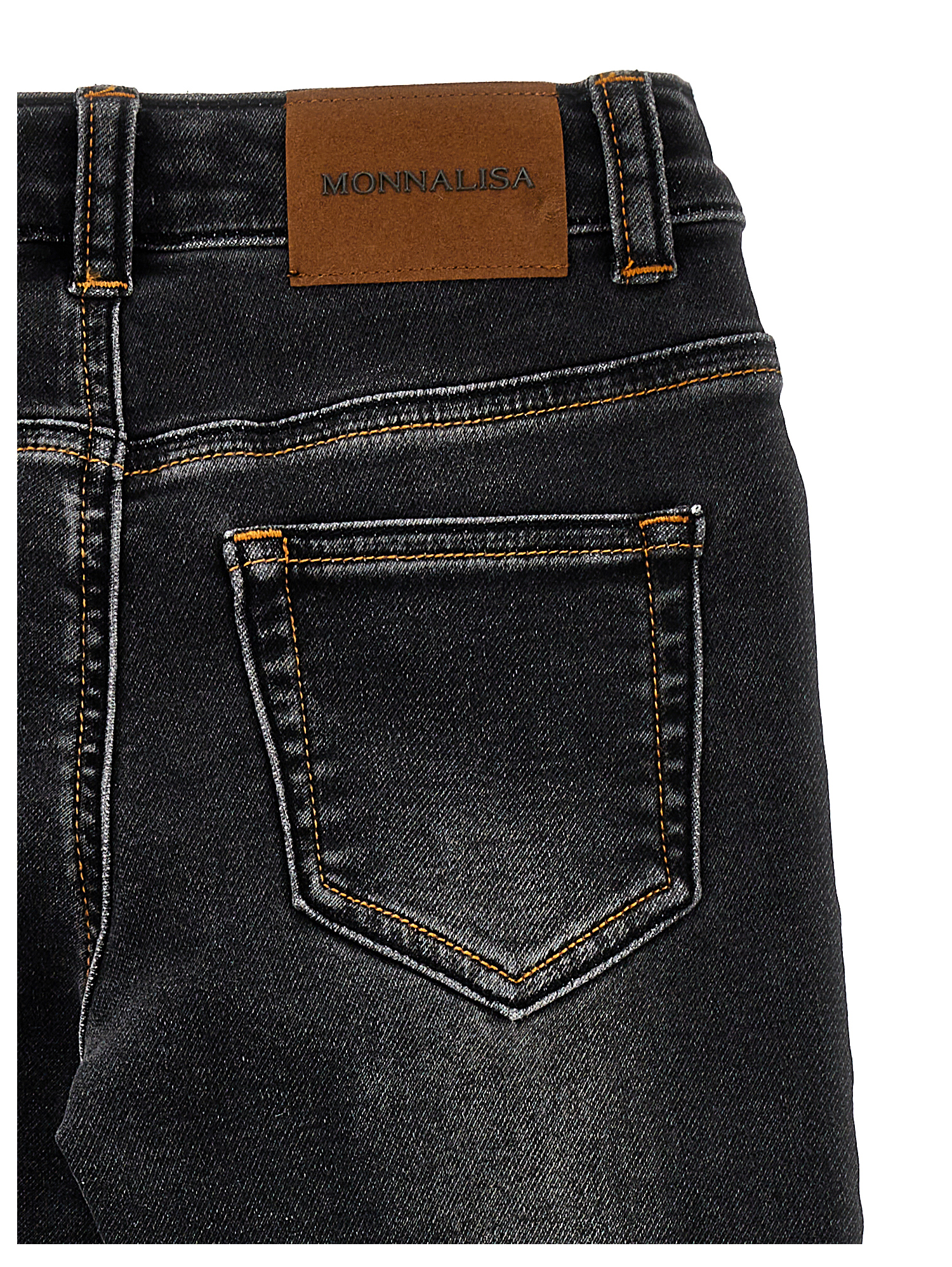 Monnalisa Denim Trousers With Worn Effect In Black