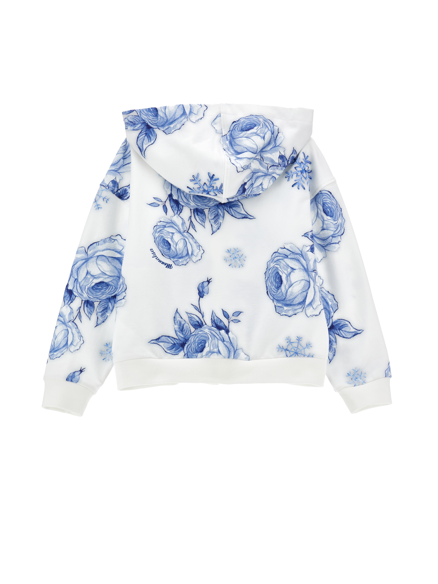 Monnalisa Ice Rose Zip-up Hoodie In Cream + Navy Blue
