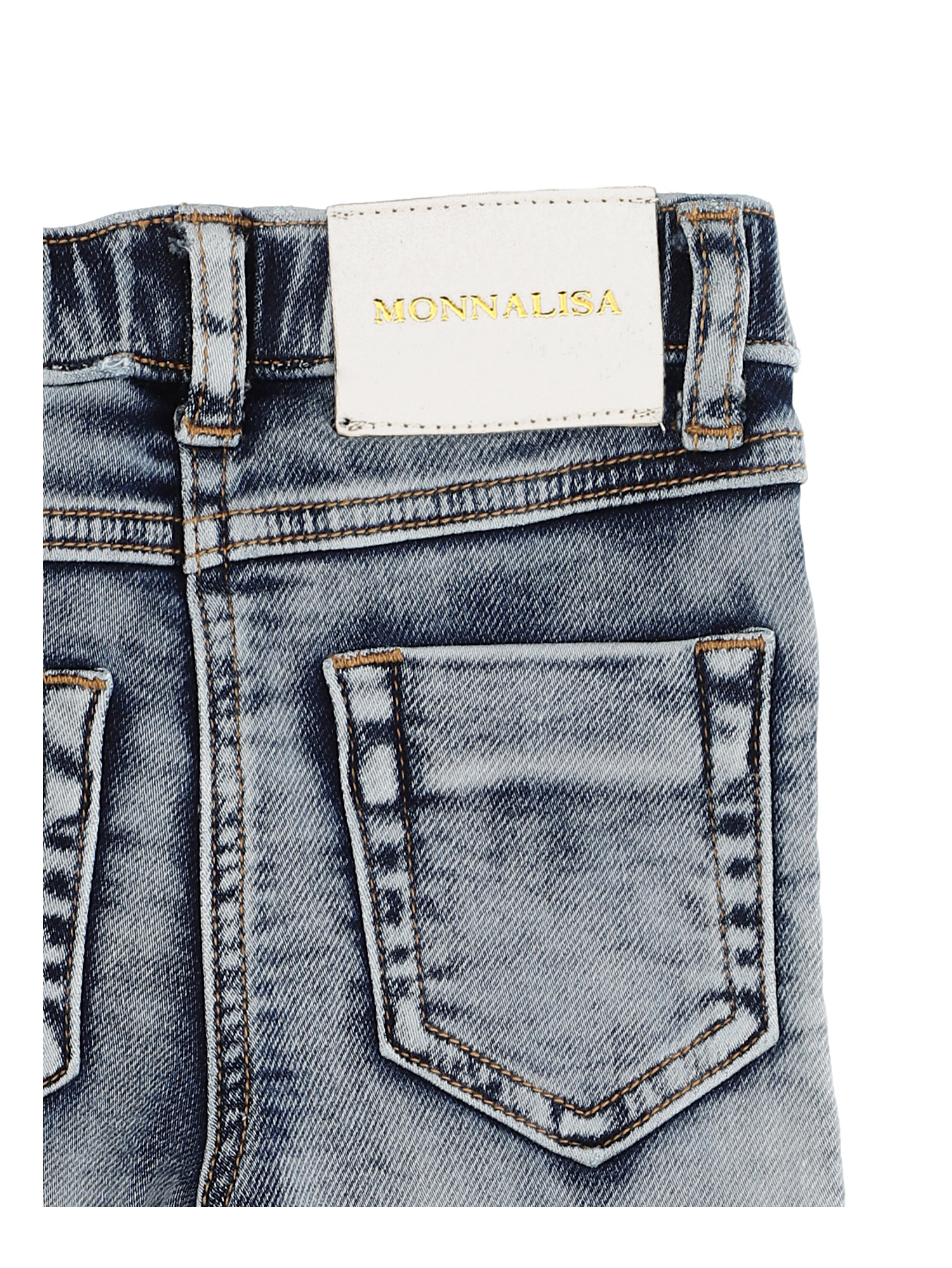 Shop Monnalisa Five-pocket Stretch Jeans In Stone Bleach