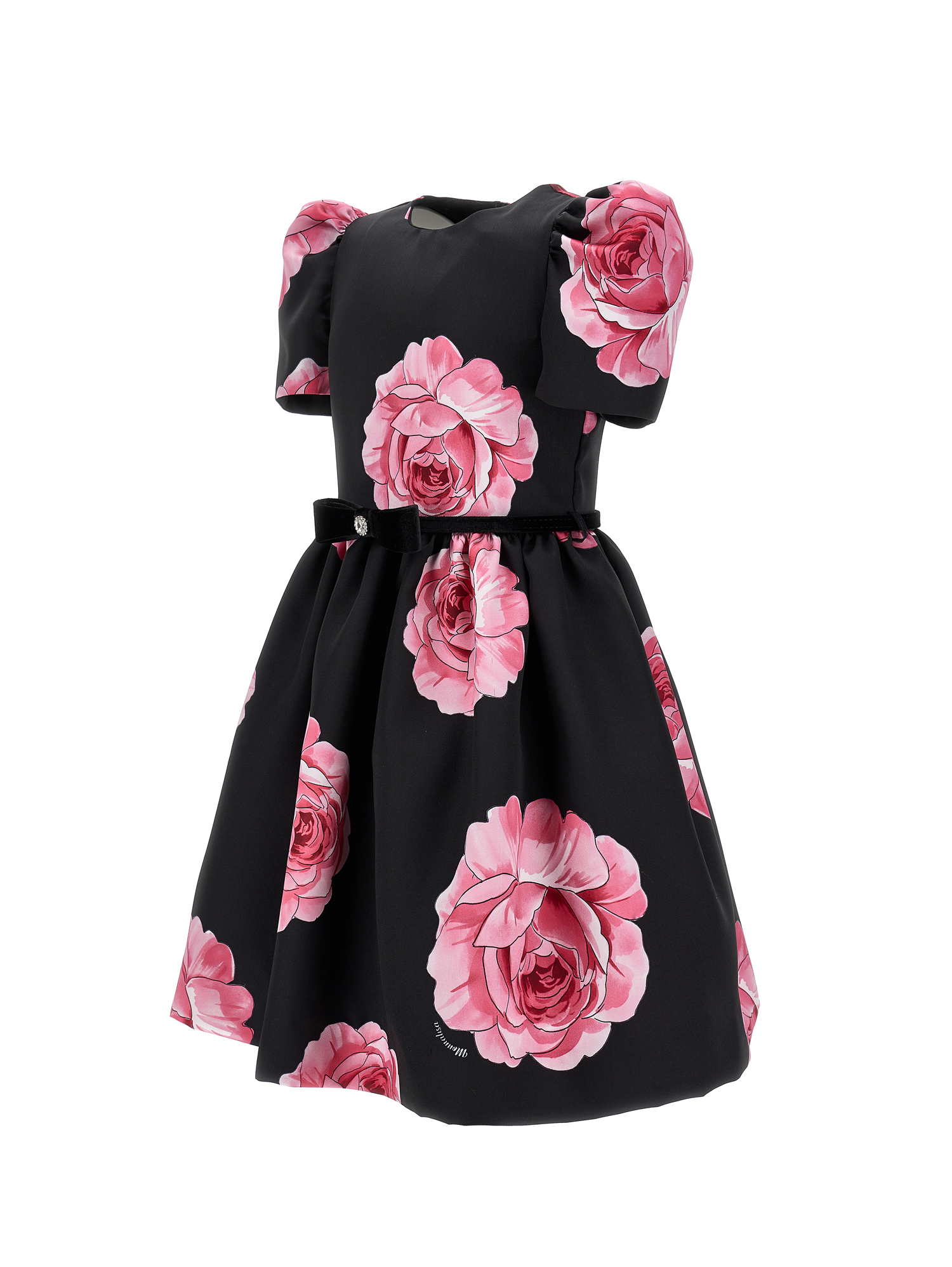 Shop Monnalisa Rose Mikado Dress In Black