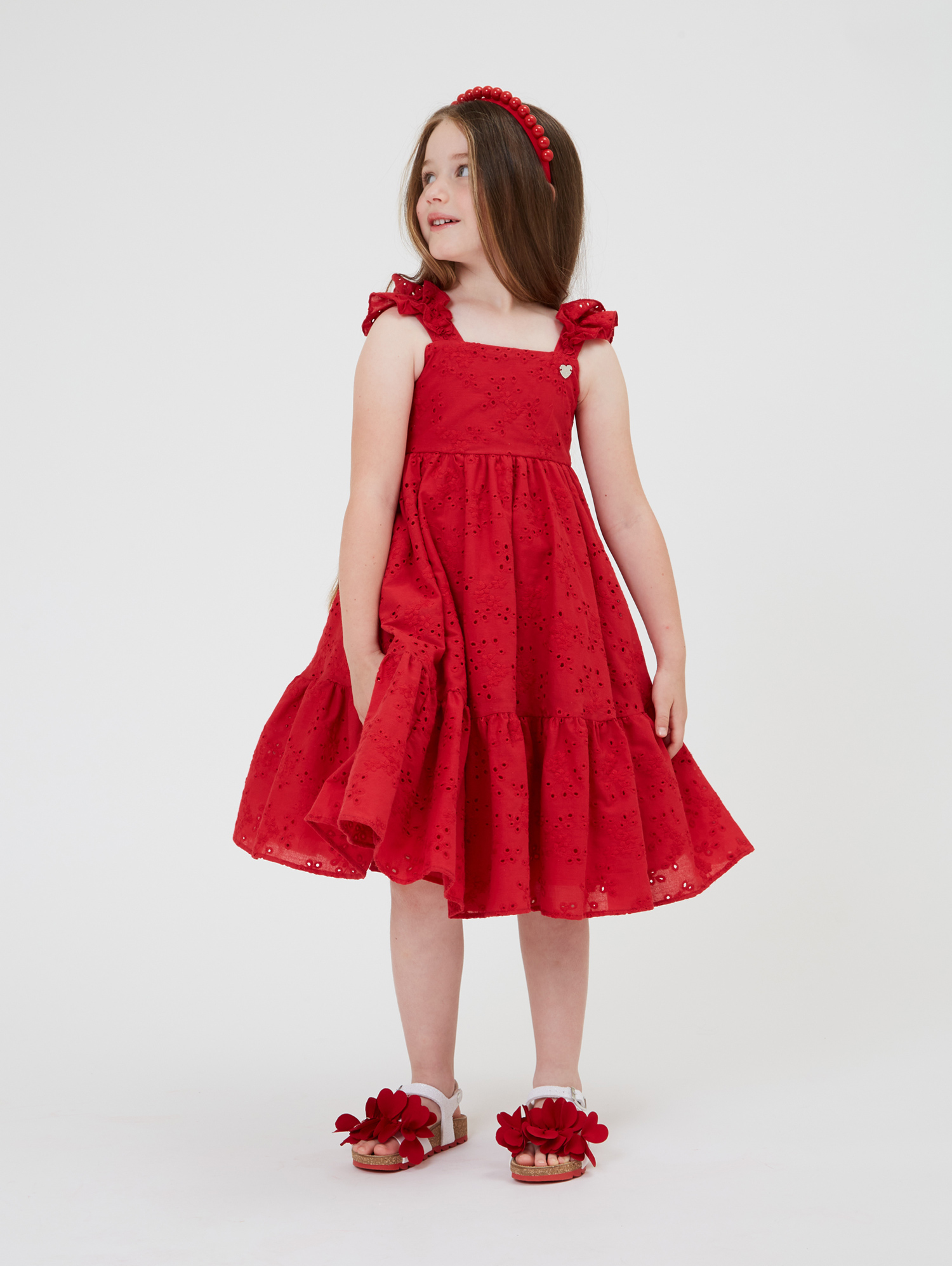 Shop Monnalisa Broderie Anglaise Lace Sundress In Red