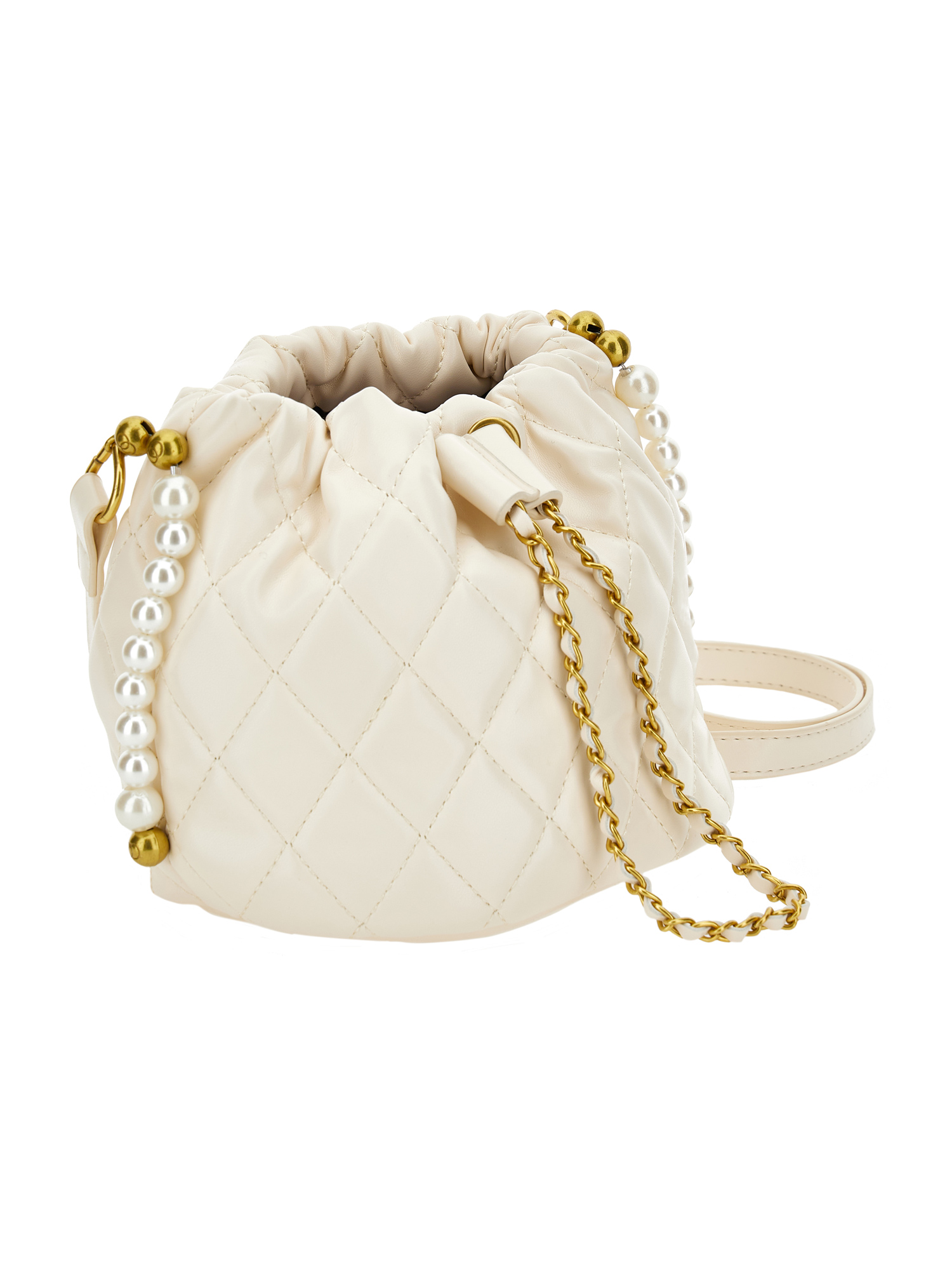 Shop Monnalisa Coated Fabric Bucket Bag In Cream