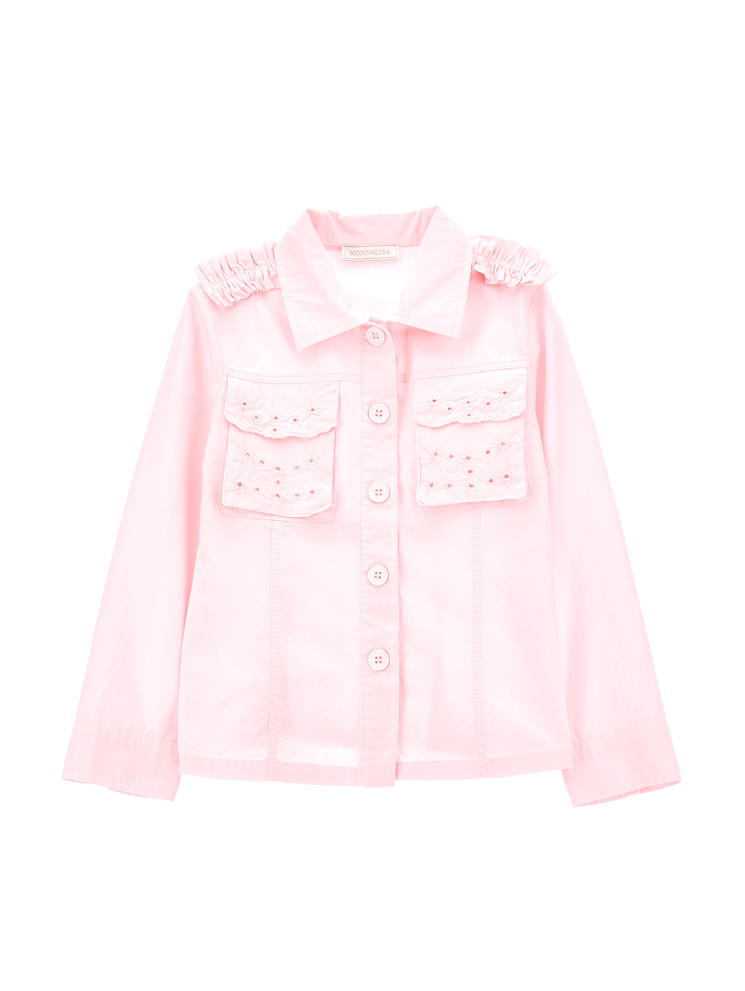 Monnalisa Kids'   Poplin Shirt With Embroidered Pockets In Rosa Fairy Tale