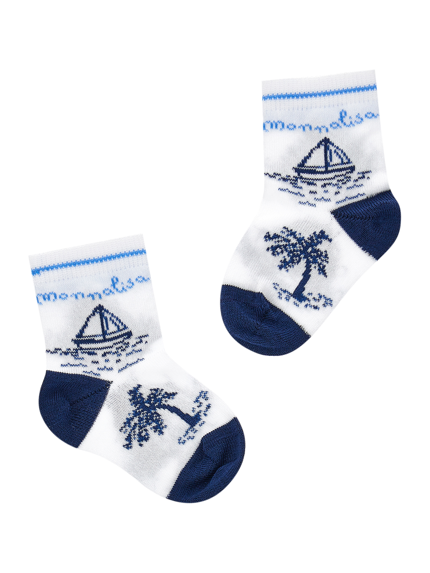 Monnalisa Set Of Lisle Thread Socks In White + Blue