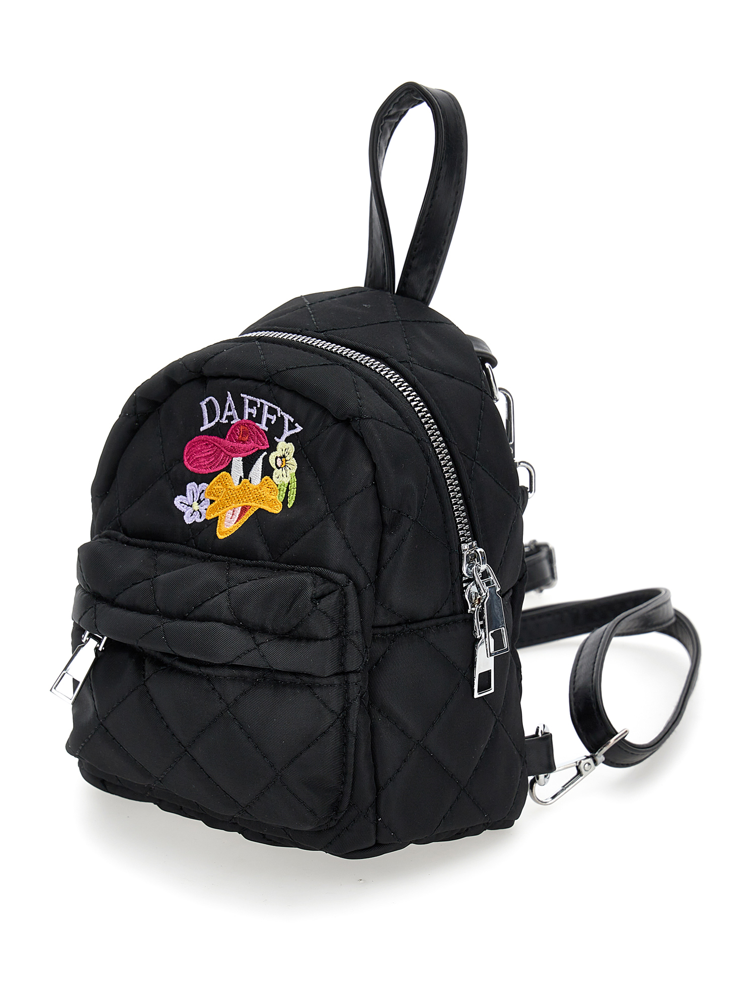 Shop Monnalisa Daffy Duck Quilted Fabric Backpack In Black
