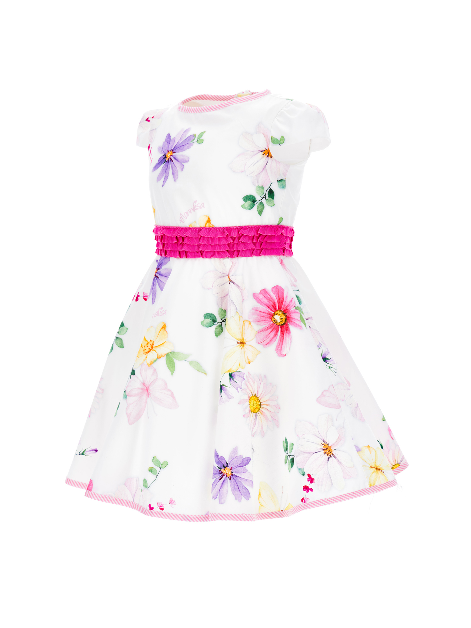 Shop Monnalisa Floral Poplin Dress In White + Multicolor