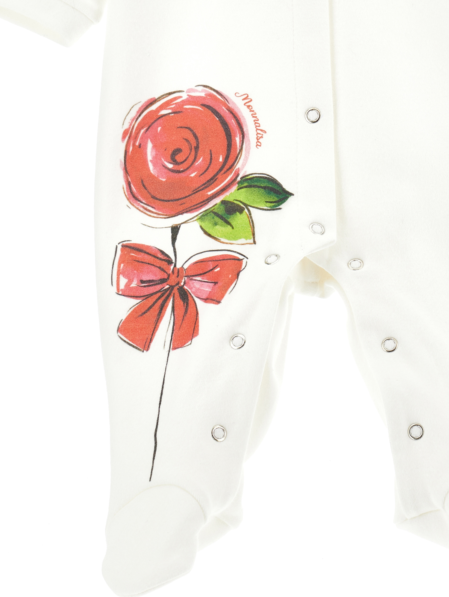 Monnalisa Three-piece Set With Rose In Cream + Ruby Red