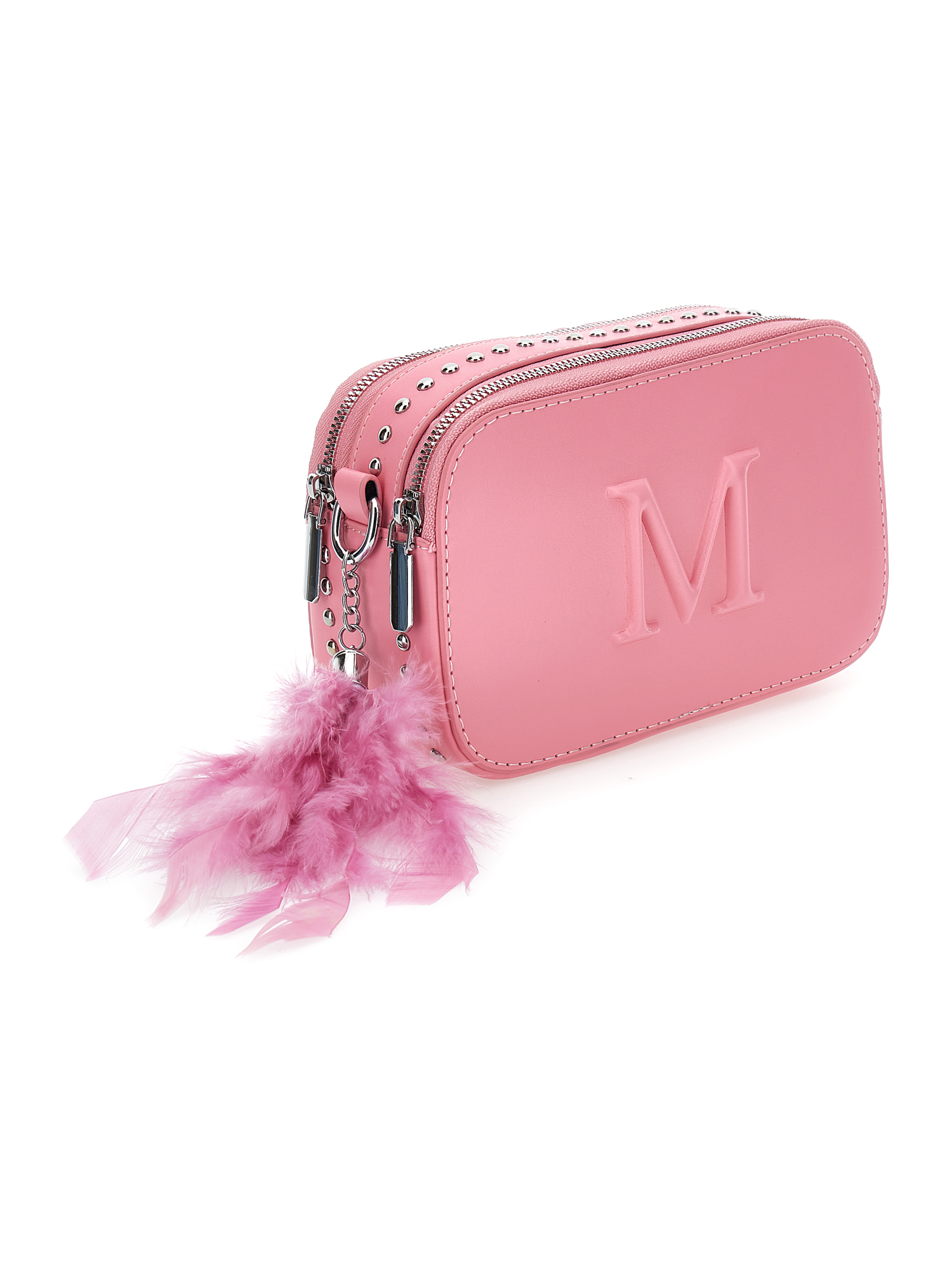 Monnalisa Iconic Logo And Feathers Bag In Fuchsia