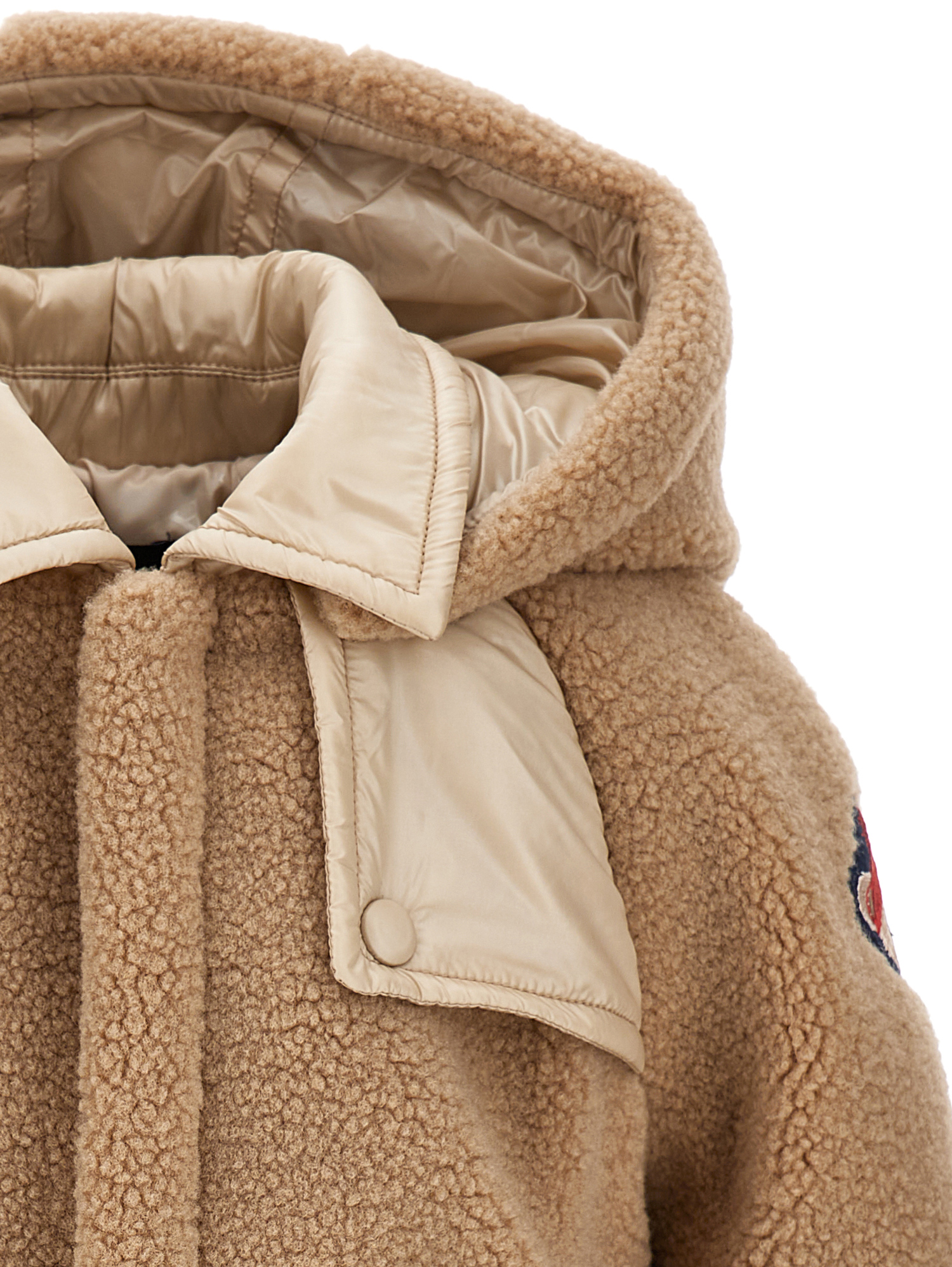 Monnalisa Padded Plush Peacoat In Light Brown