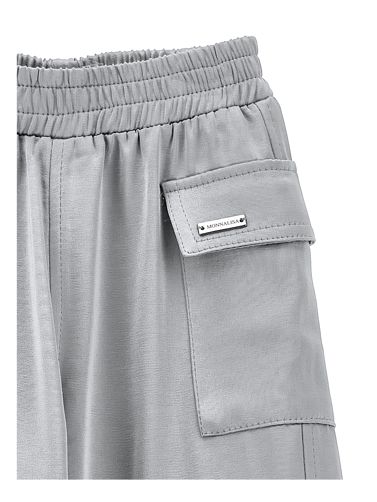 Monnalisa Chic Satin Cargo Trousers In Pearl Grey