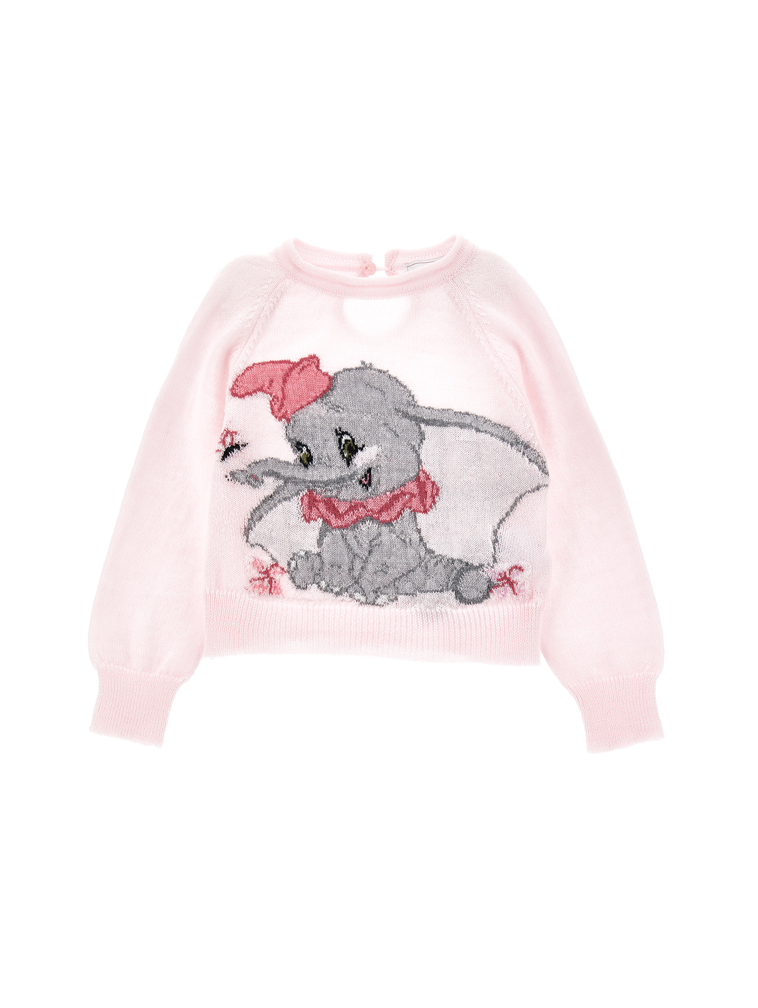Monnalisa Dumbo Inlay Merino Wool Sweater In Rosa Fairy Tale